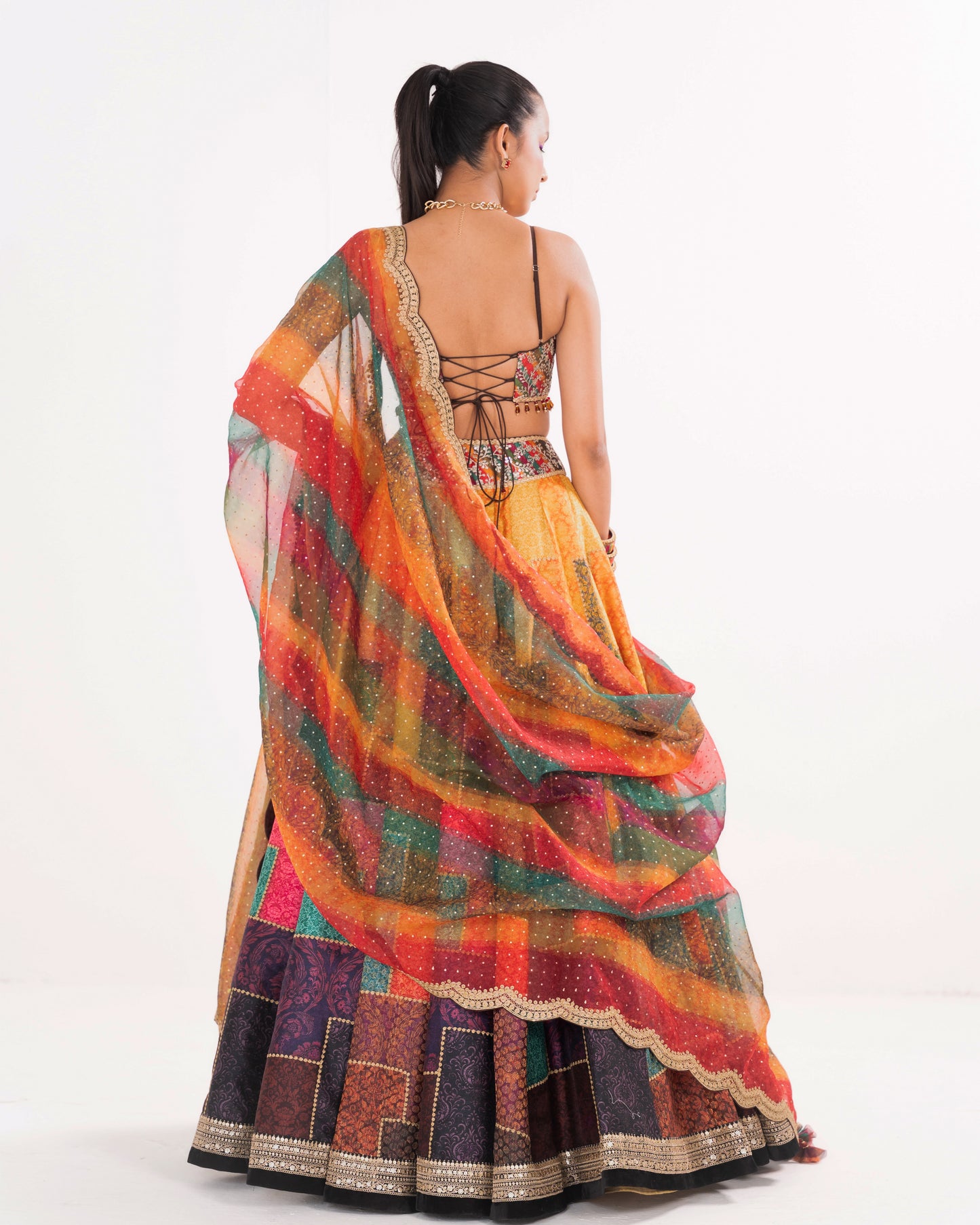 Multicolour brocade collage lehenga set