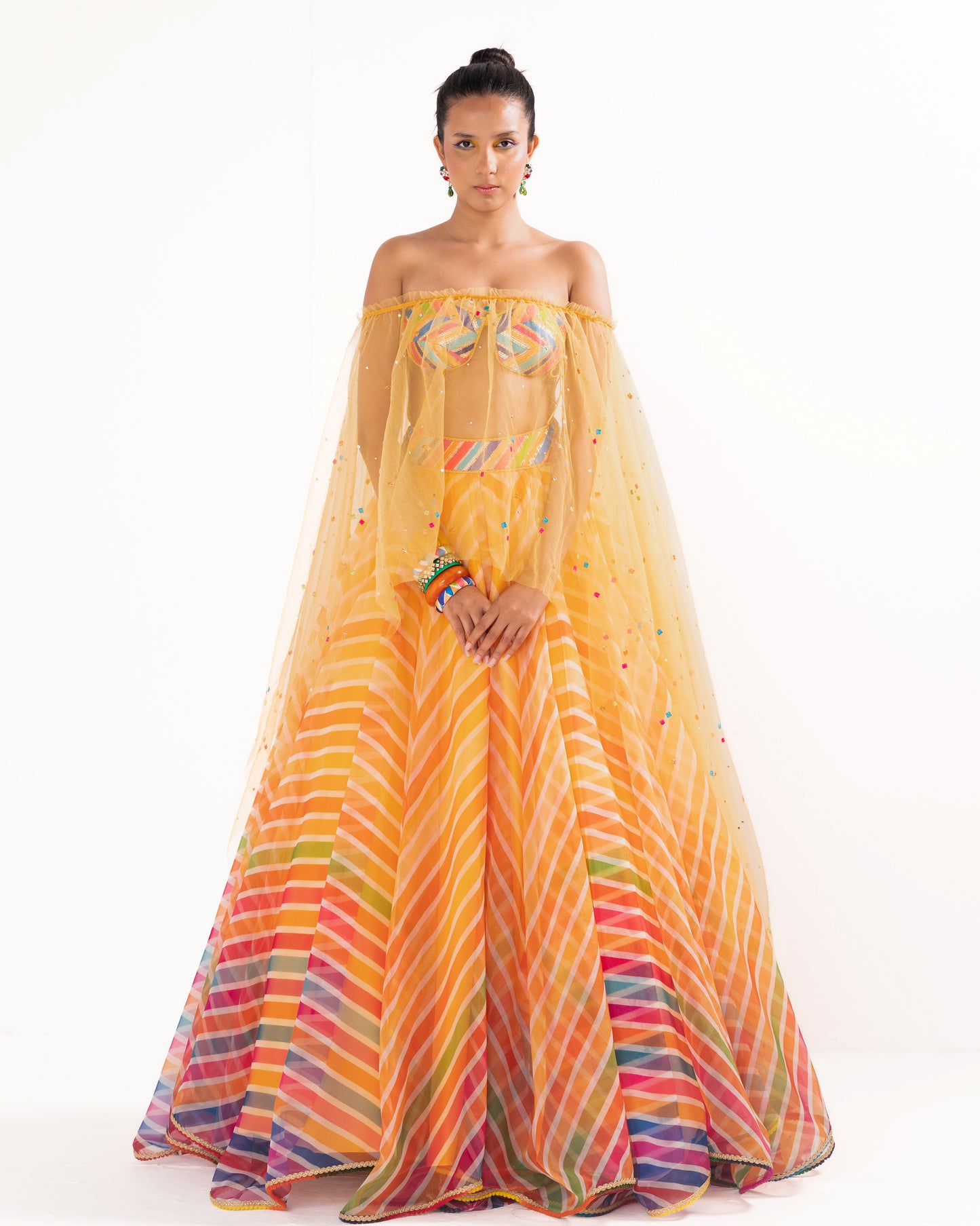 Bohemian stripes organza lehenga