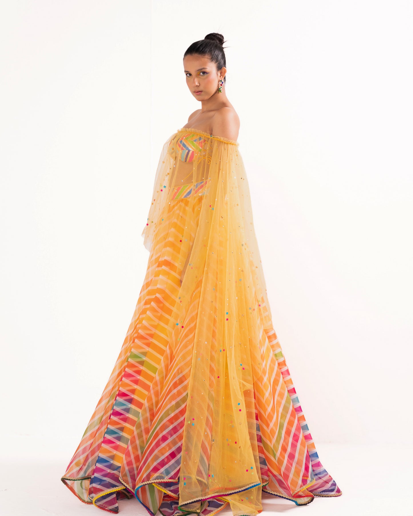 Bohemian stripes organza lehenga