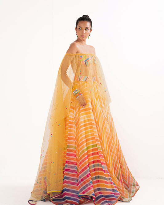 Bohemian stripes organza lehenga