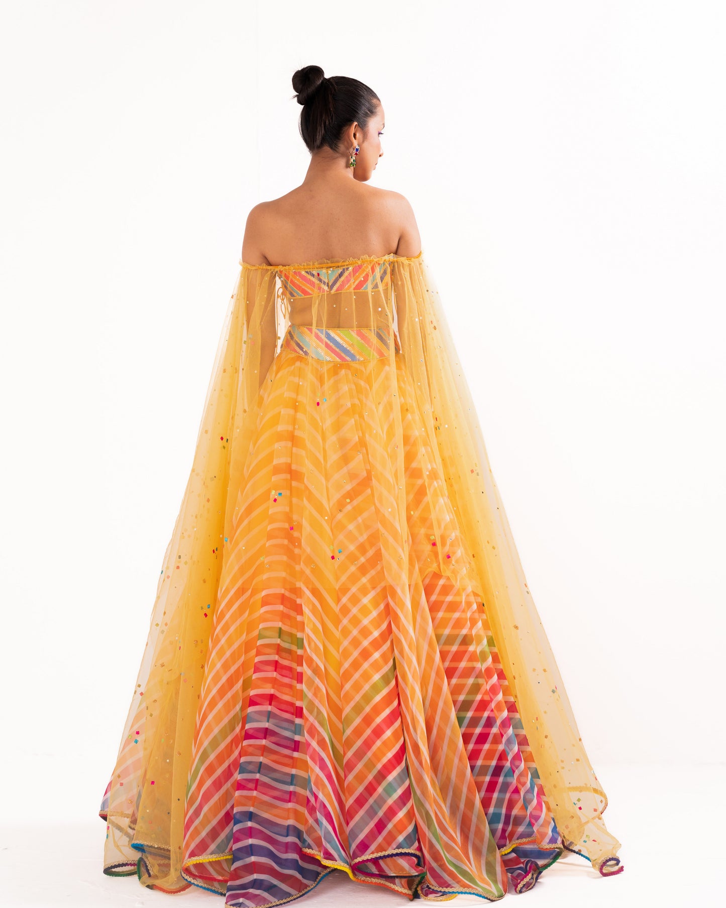 Bohemian stripes organza lehenga