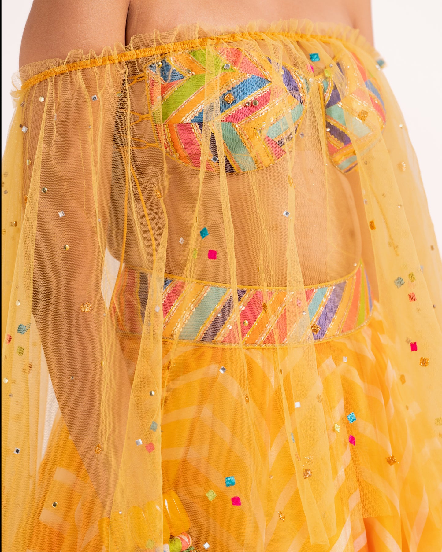 Bohemian stripes organza lehenga