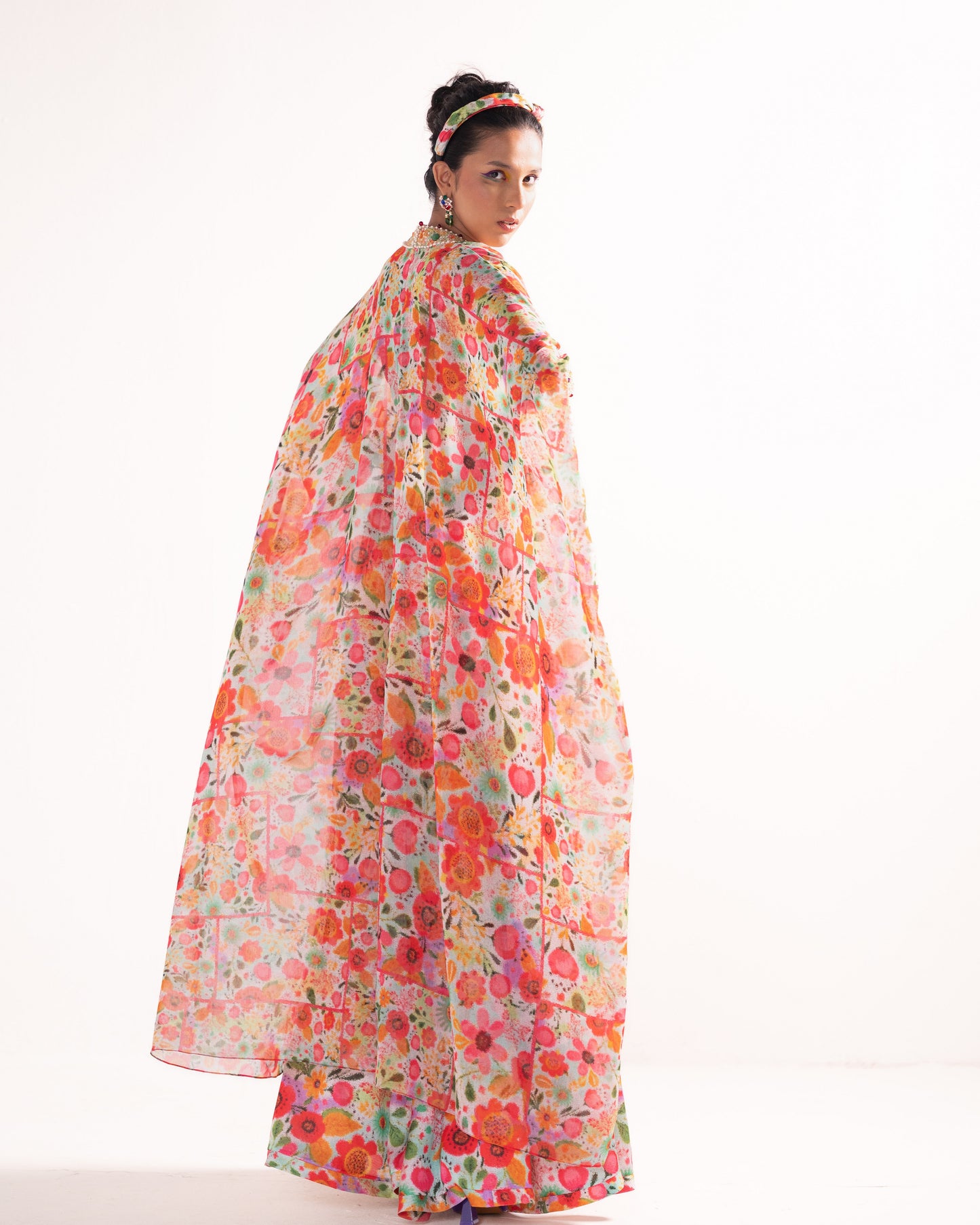 Multicolour floral print trouser kaftan set