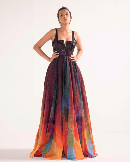 Bohemian Rhapsody gown with sequin bodice
