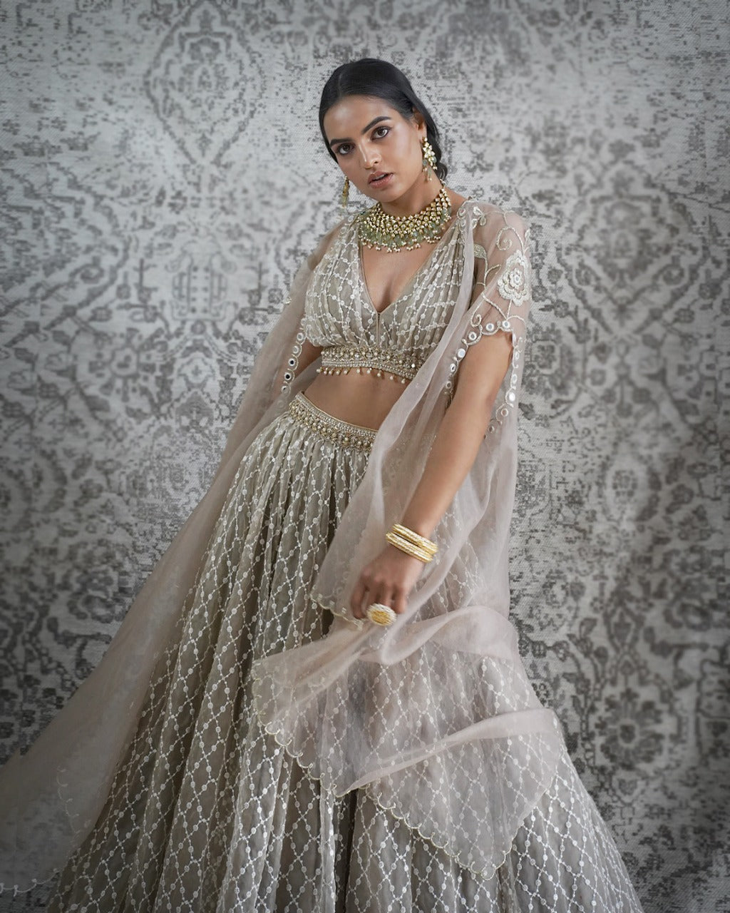 Sand organza lehenga