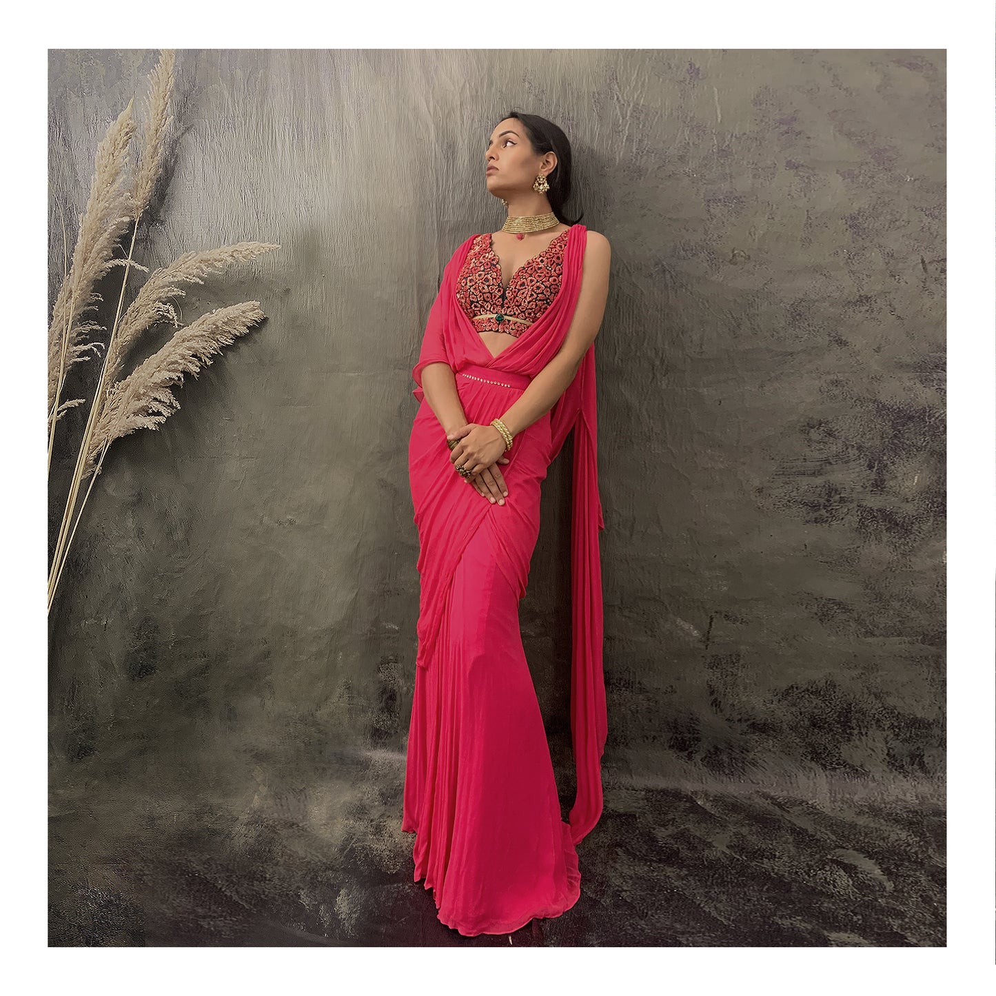 Chiffon pre-stitched saree
