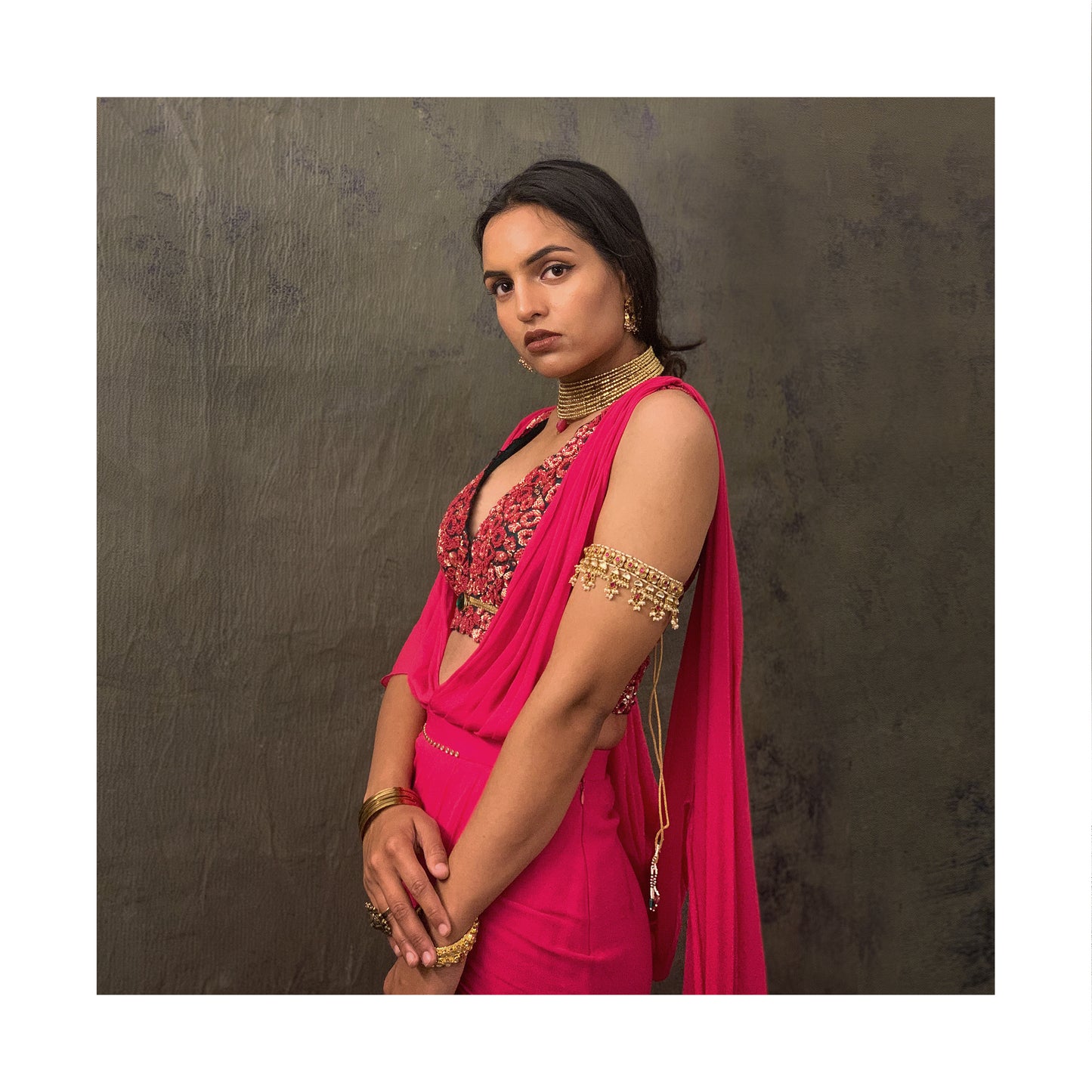 Chiffon pre-stitched saree