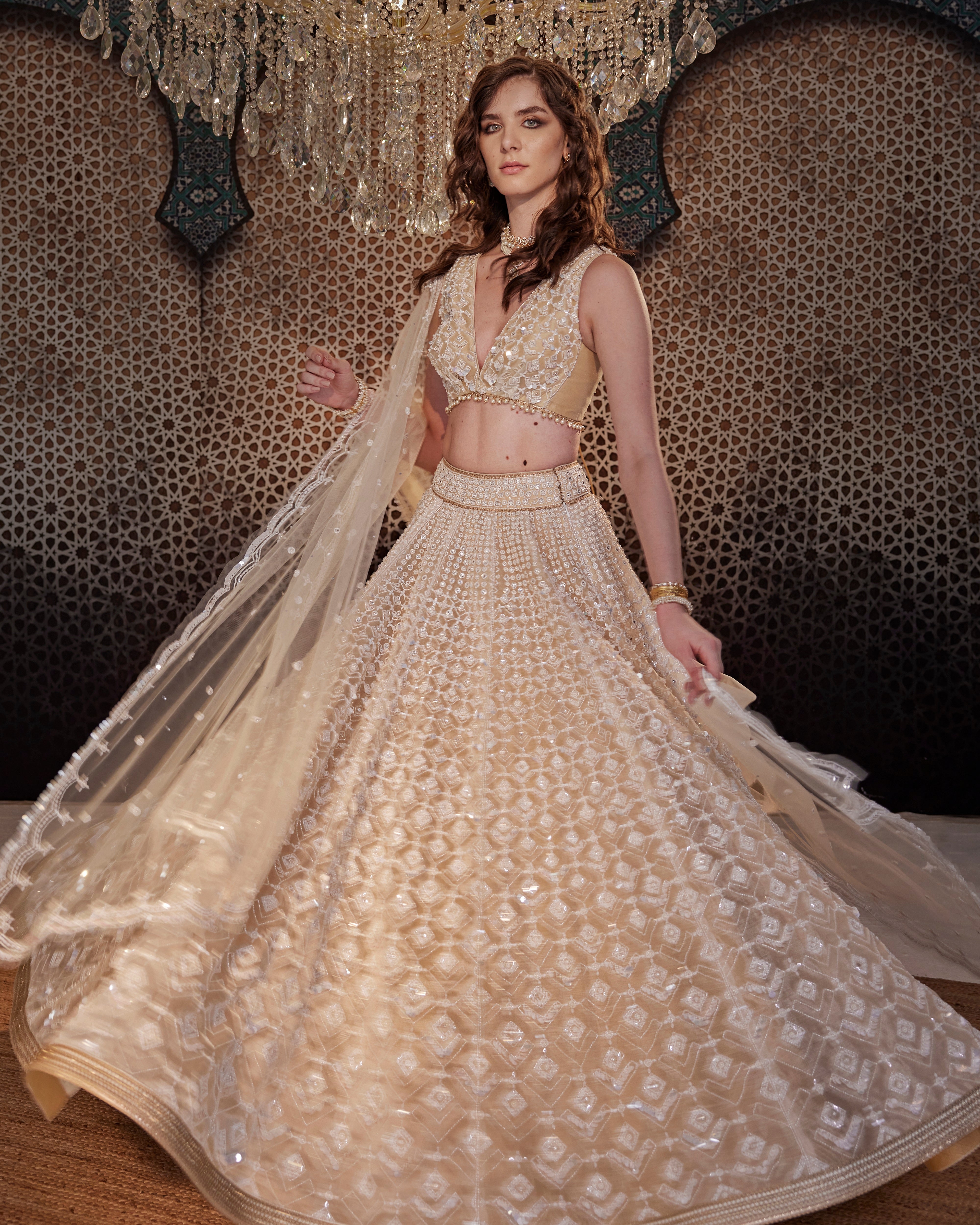 Buy Ivory Silk Embroidered Cutdana Sequin And Pearl Work Bridal Lehenga Set  For Women by Annus Creation Online at Aza Fashions.