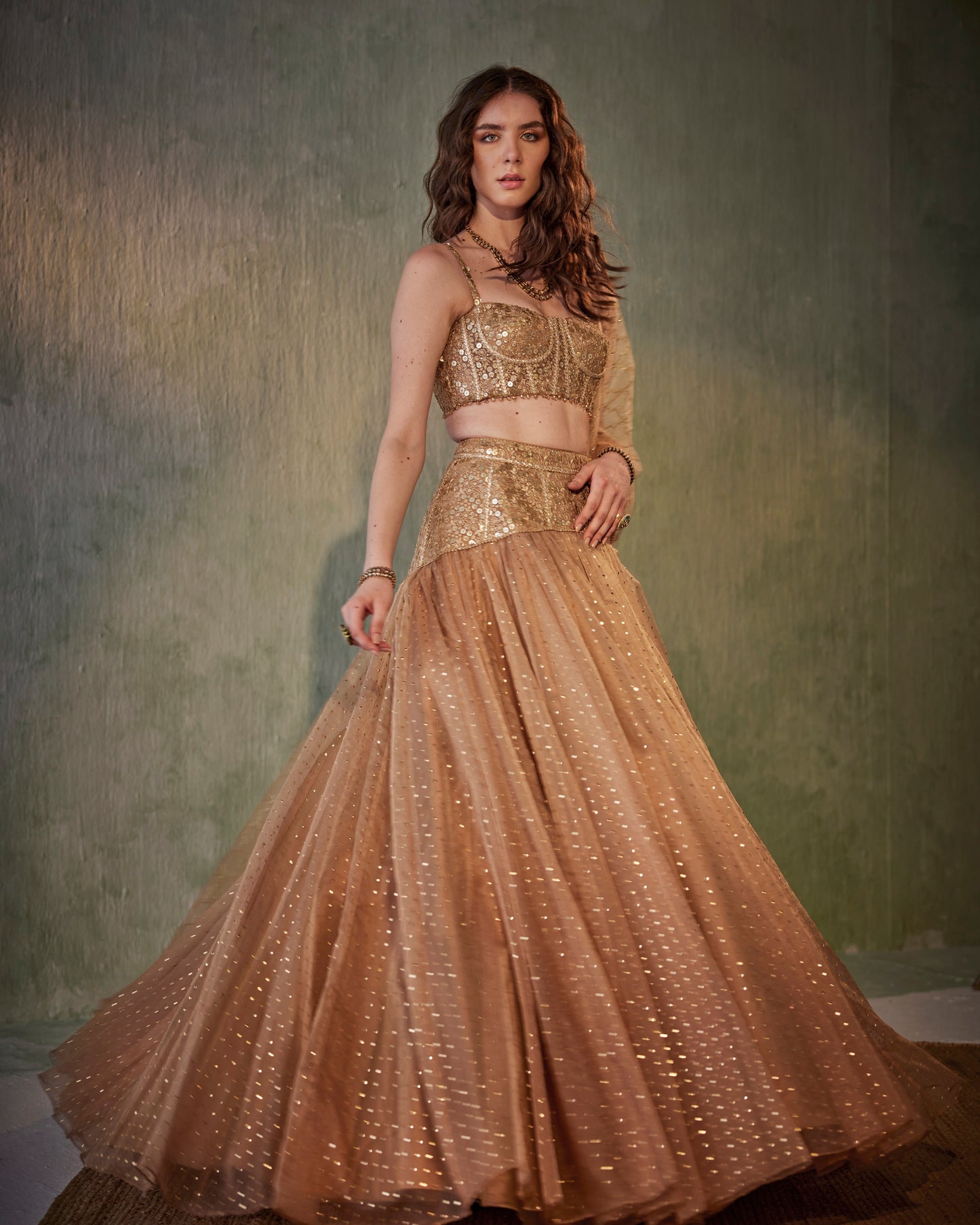 Ombré gold organza lehenga