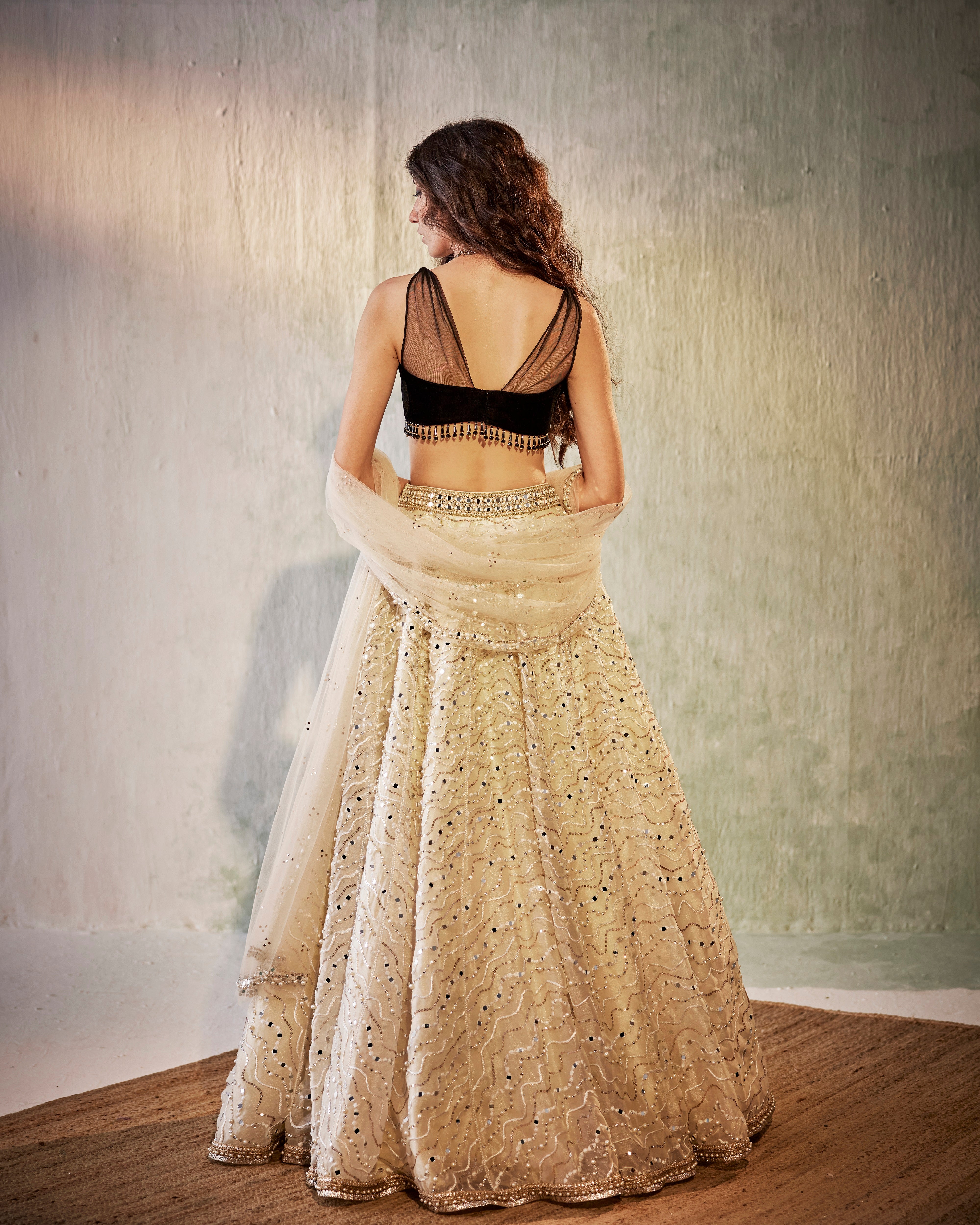 Ivory mirror waves lehenga set