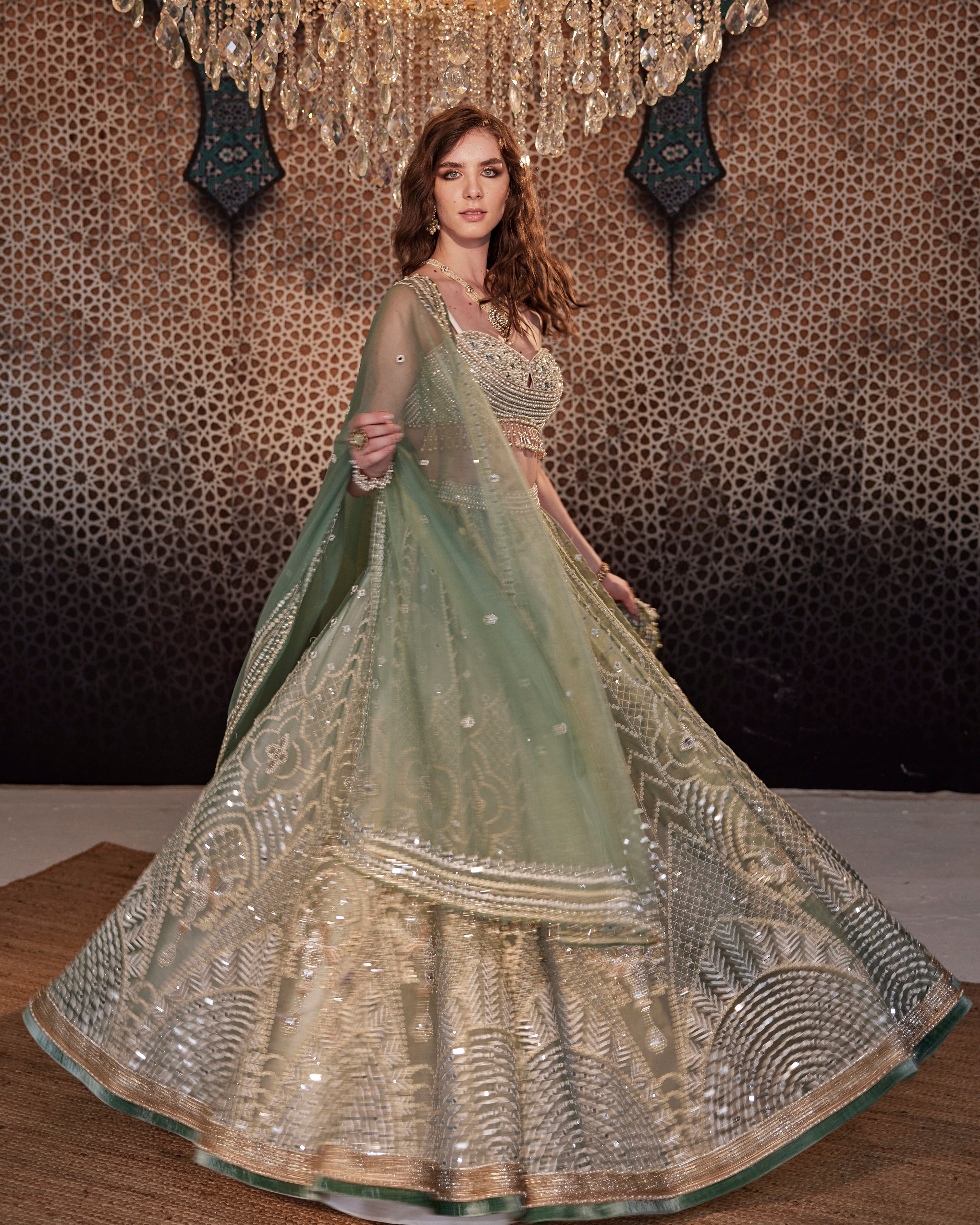 Jade trellis lehenga