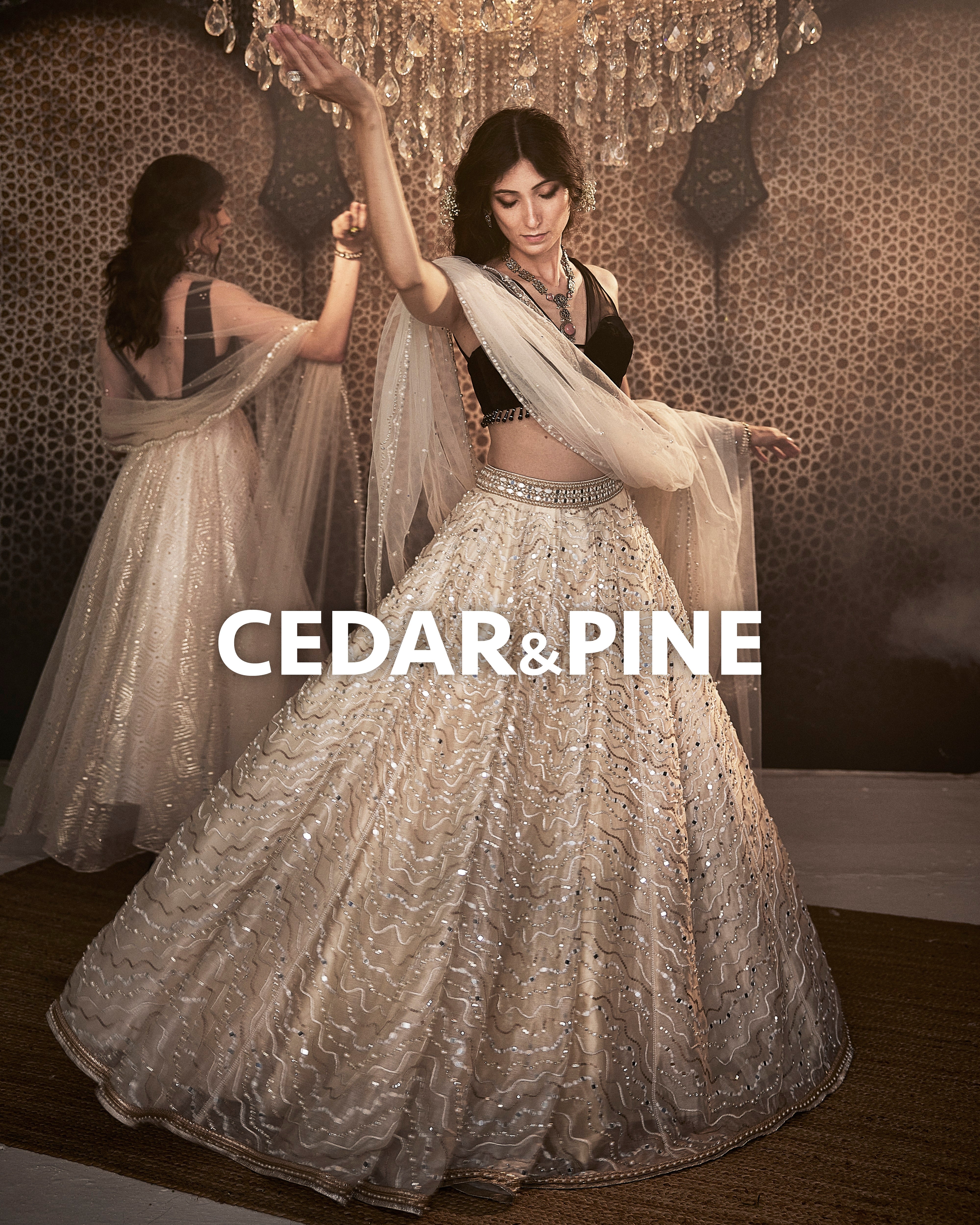 Ivory mirror waves lehenga set