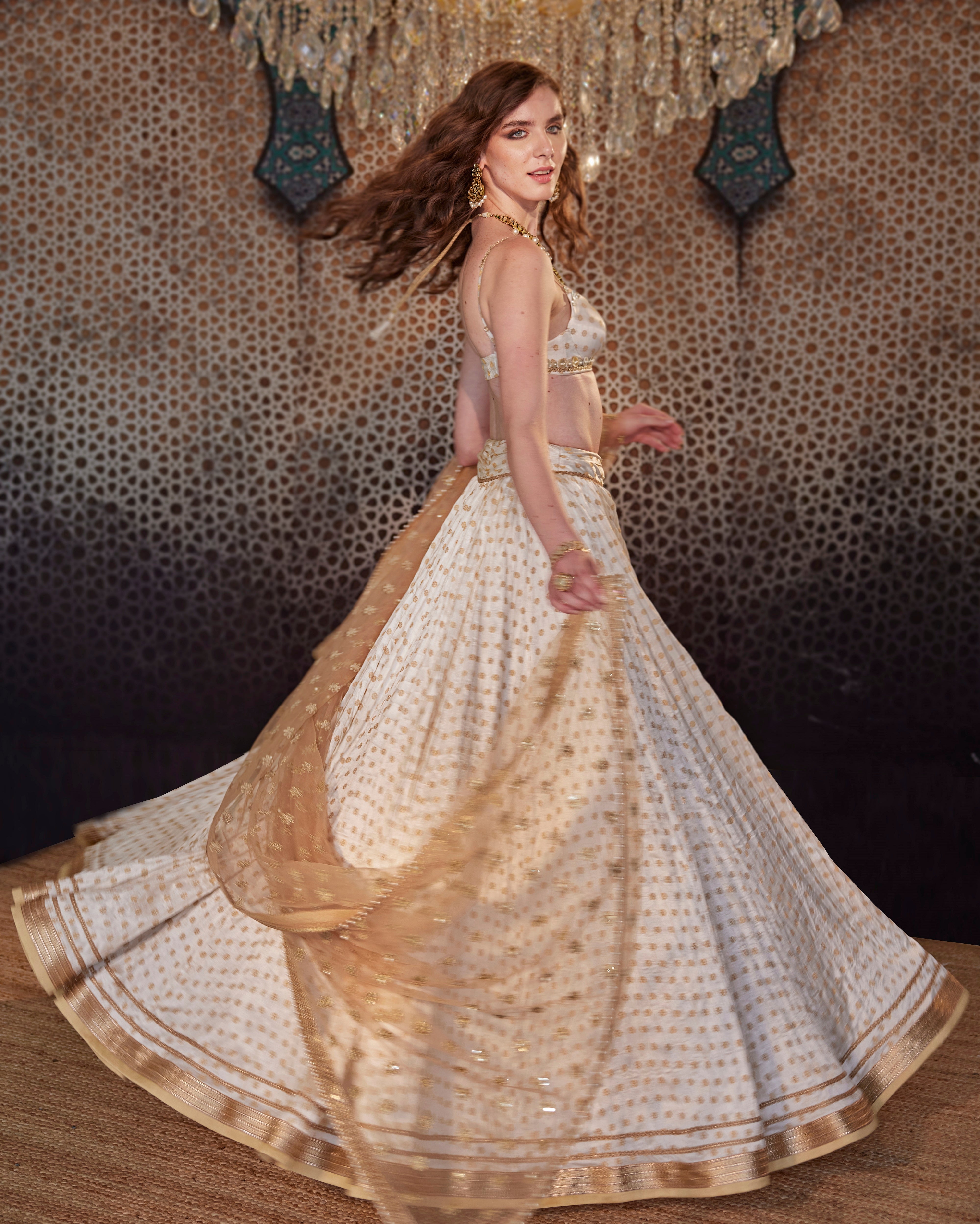 Ivory crinkle lehenga