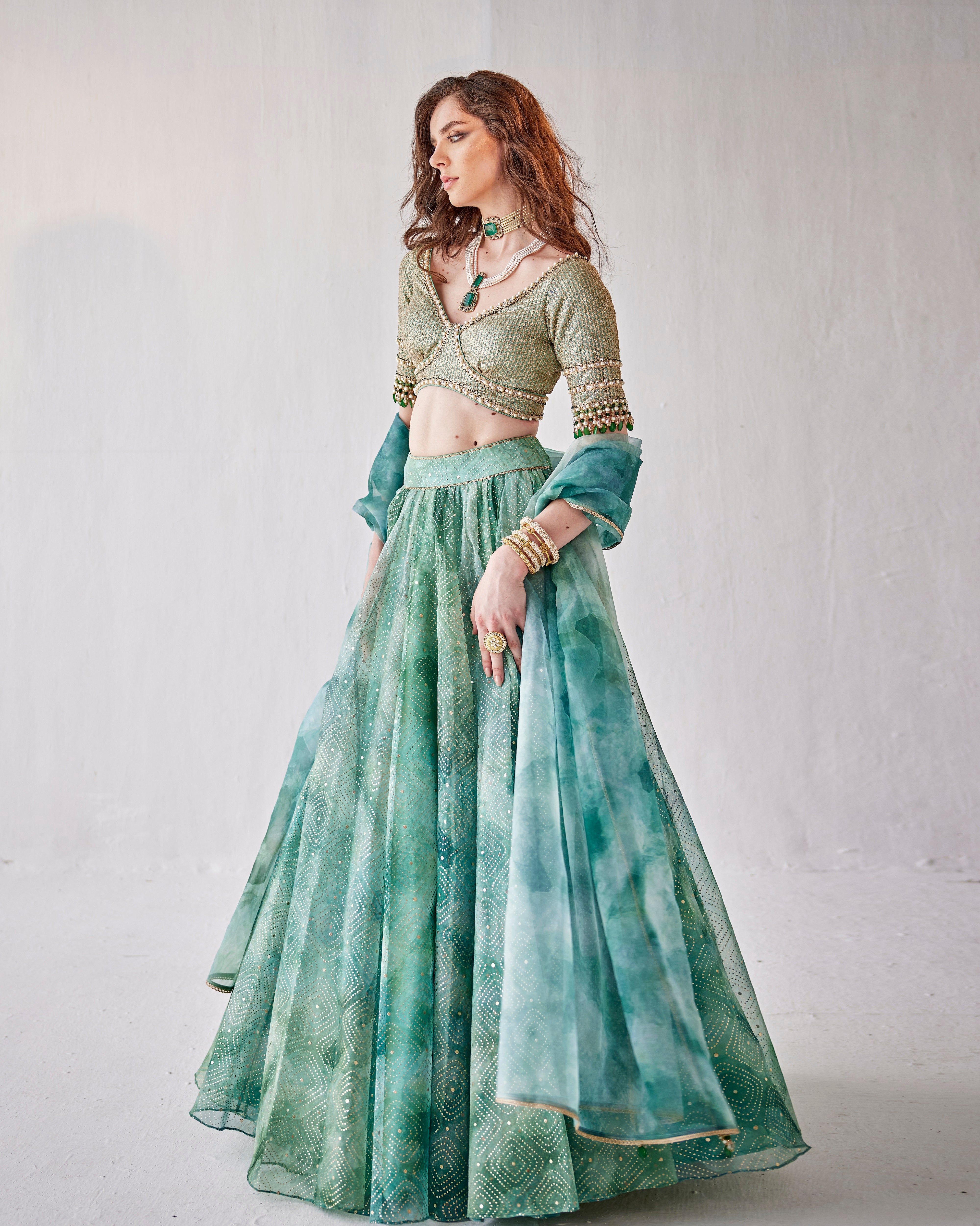 Jade stone lehenga
