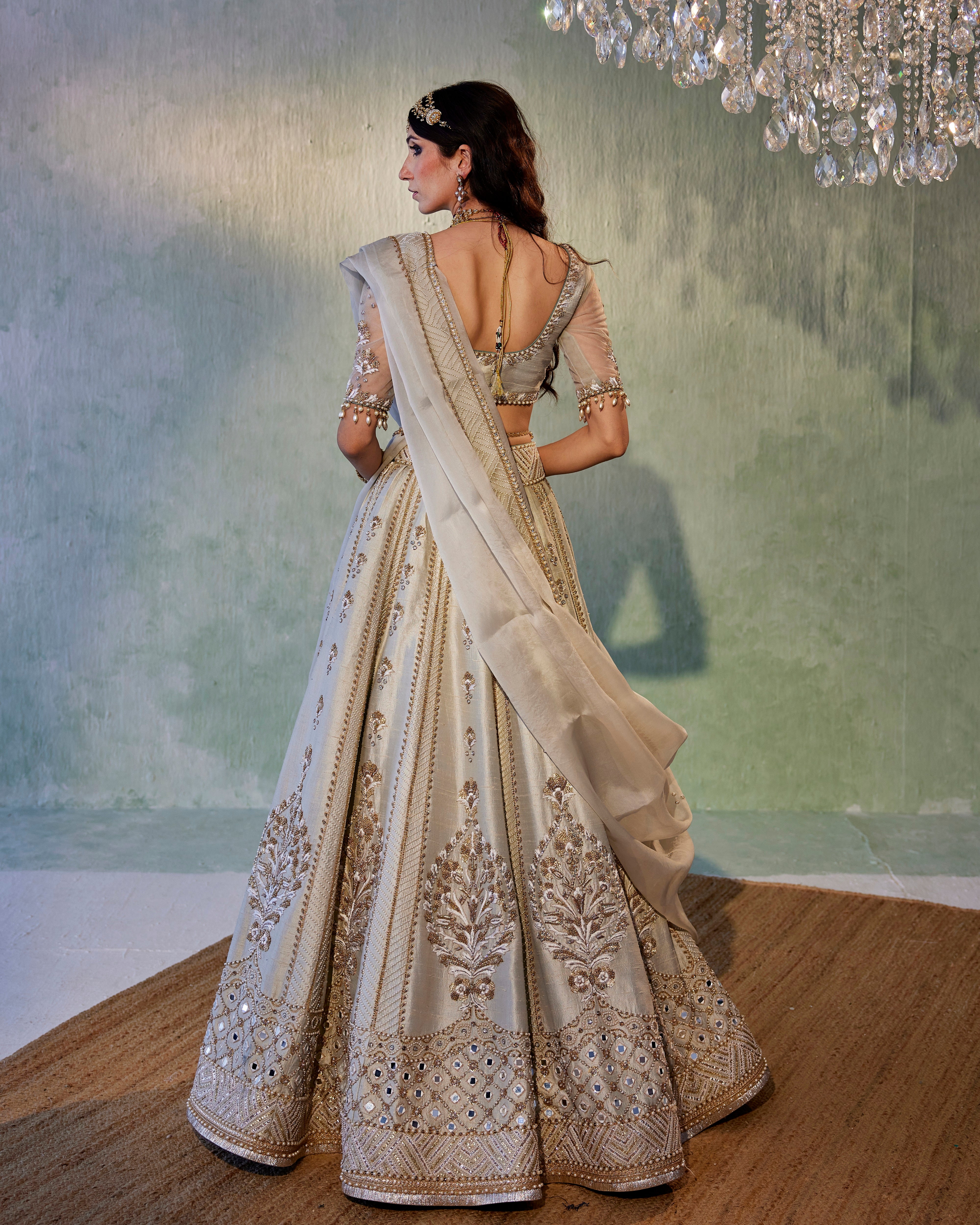 Bridal Lehengas : Grey soft net sequence and zari worked ...