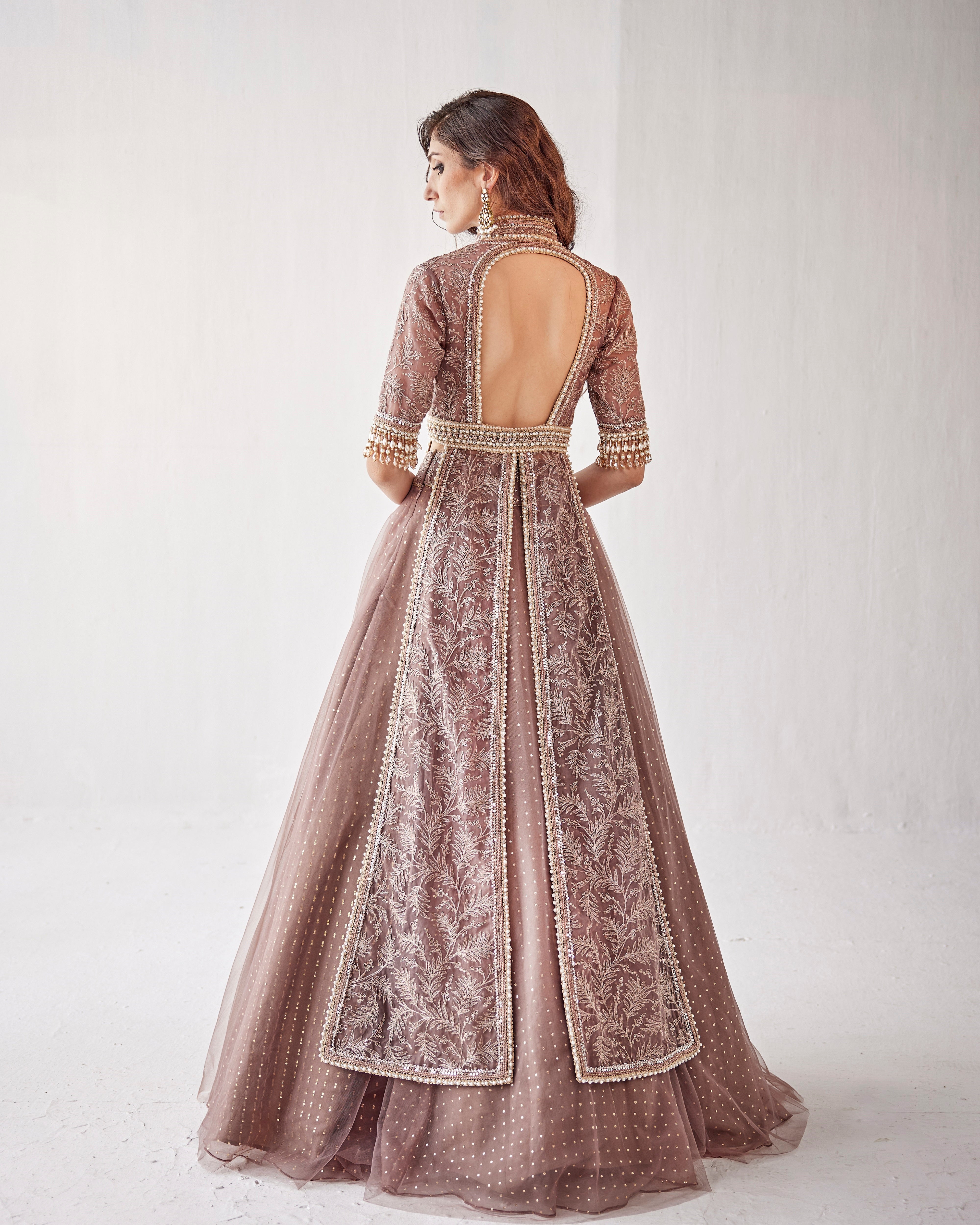 Plum wine lehenga with embroidered jacket