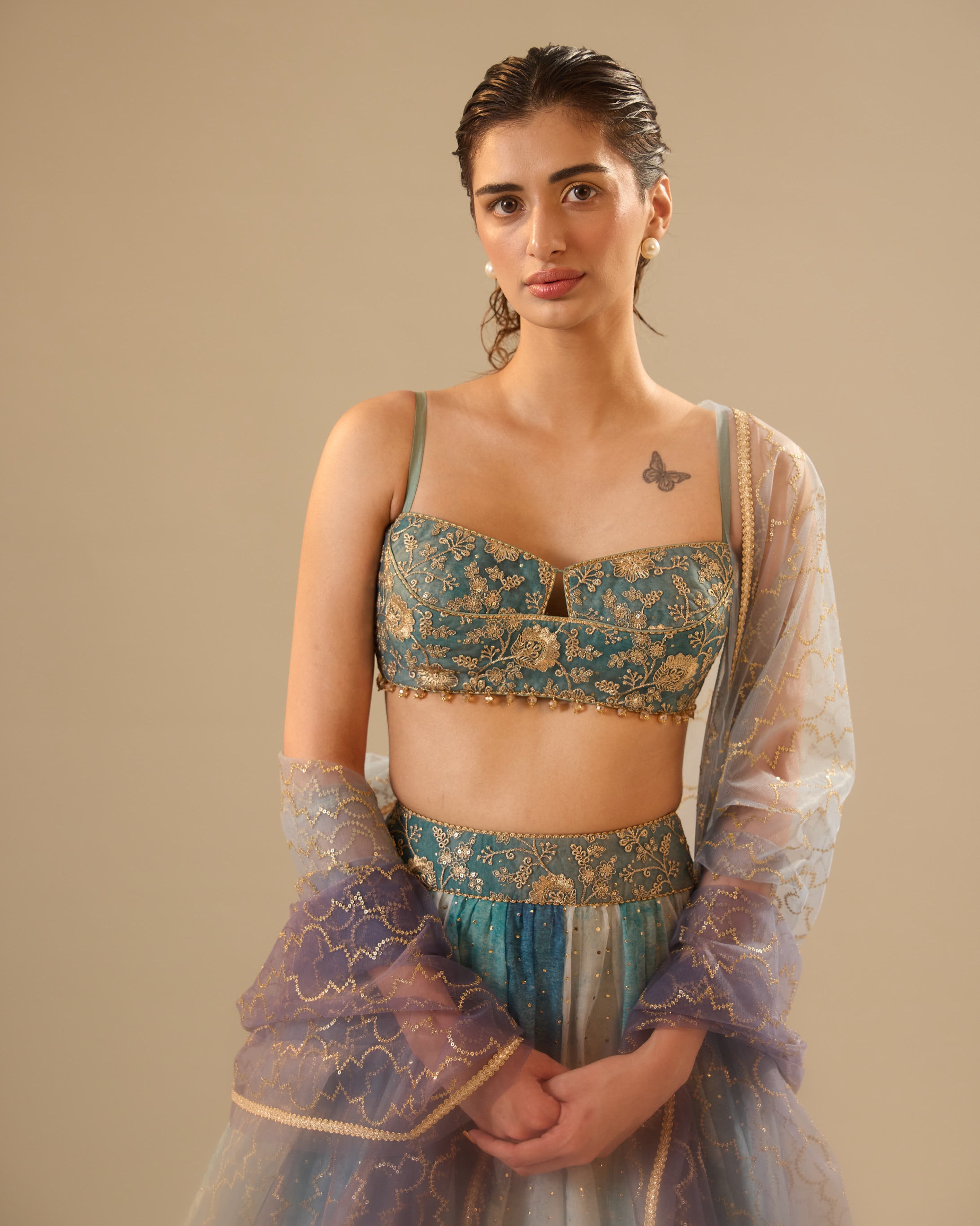 Shades of grey organza lehenga