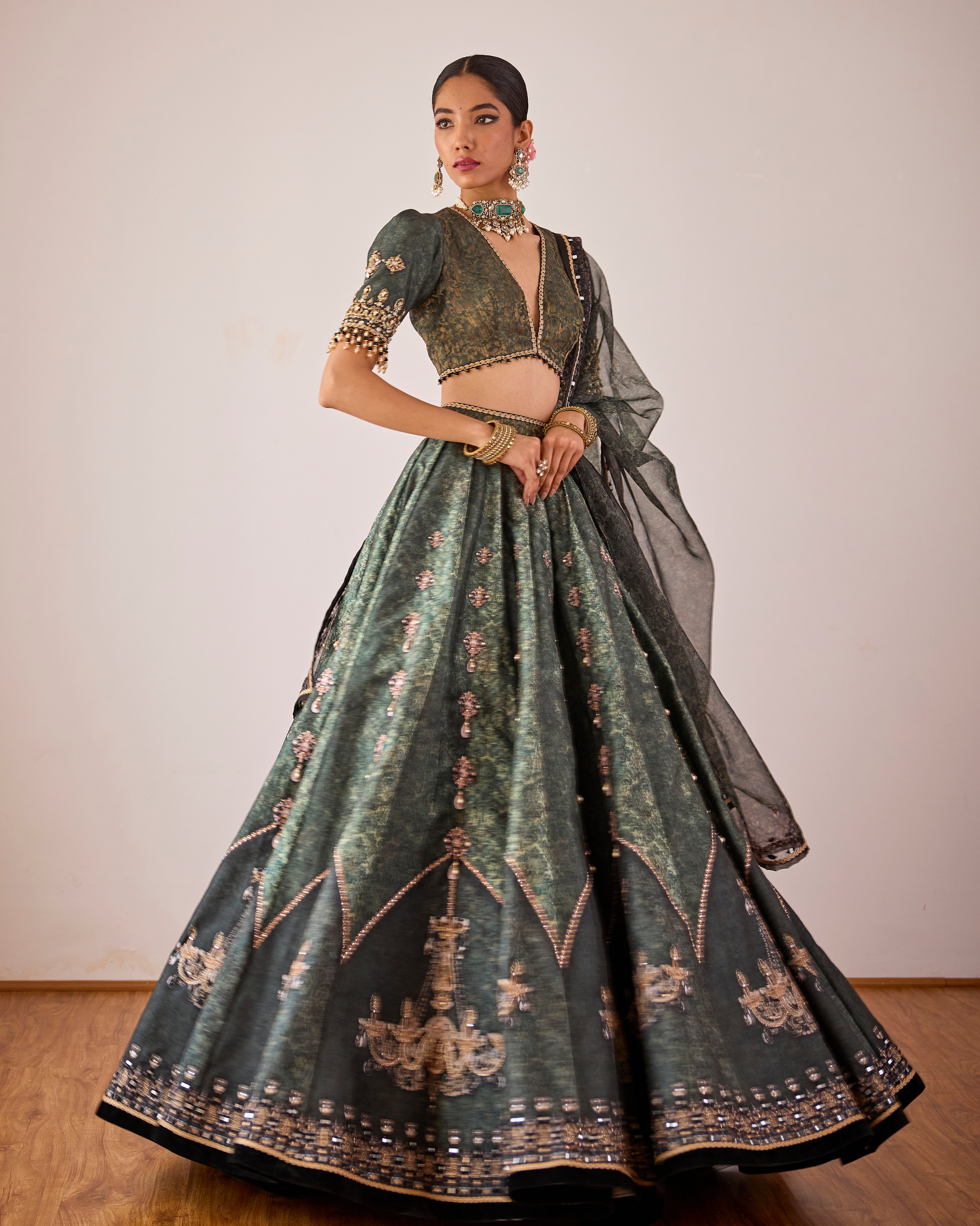 Cedar green 'Waltz with me' lehenga