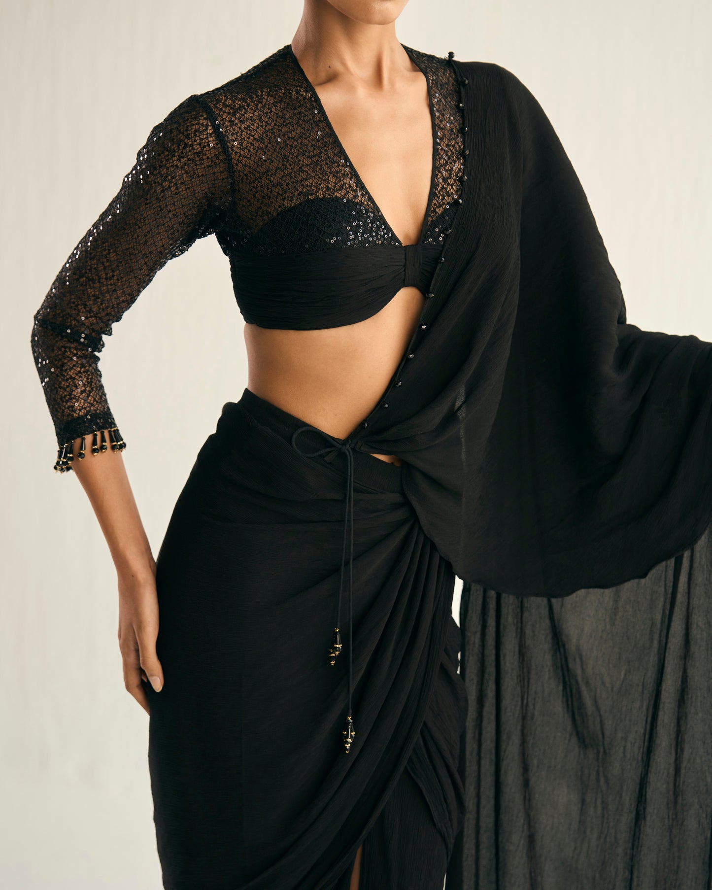 Black drape saree set
