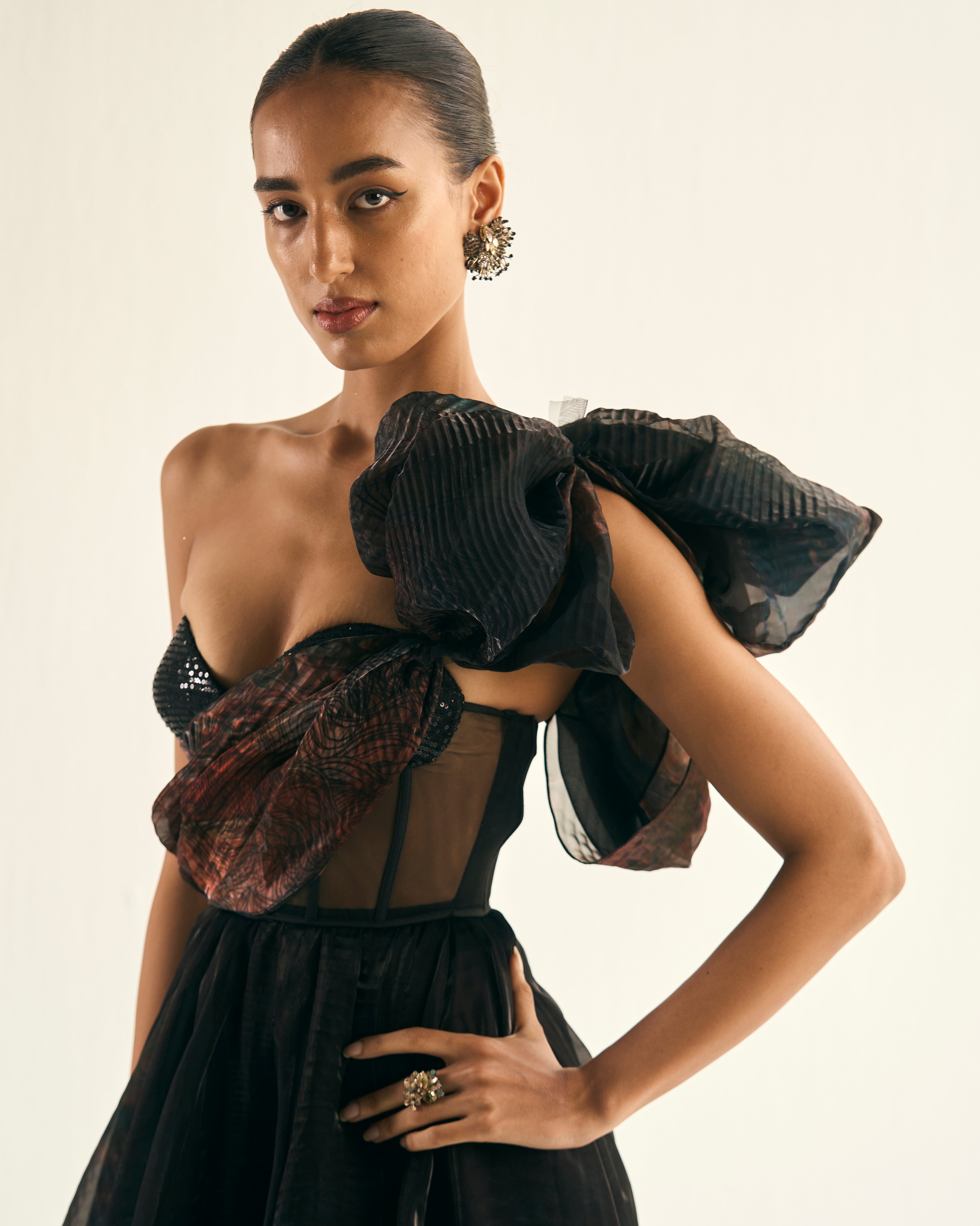 Jupiter print drape gown