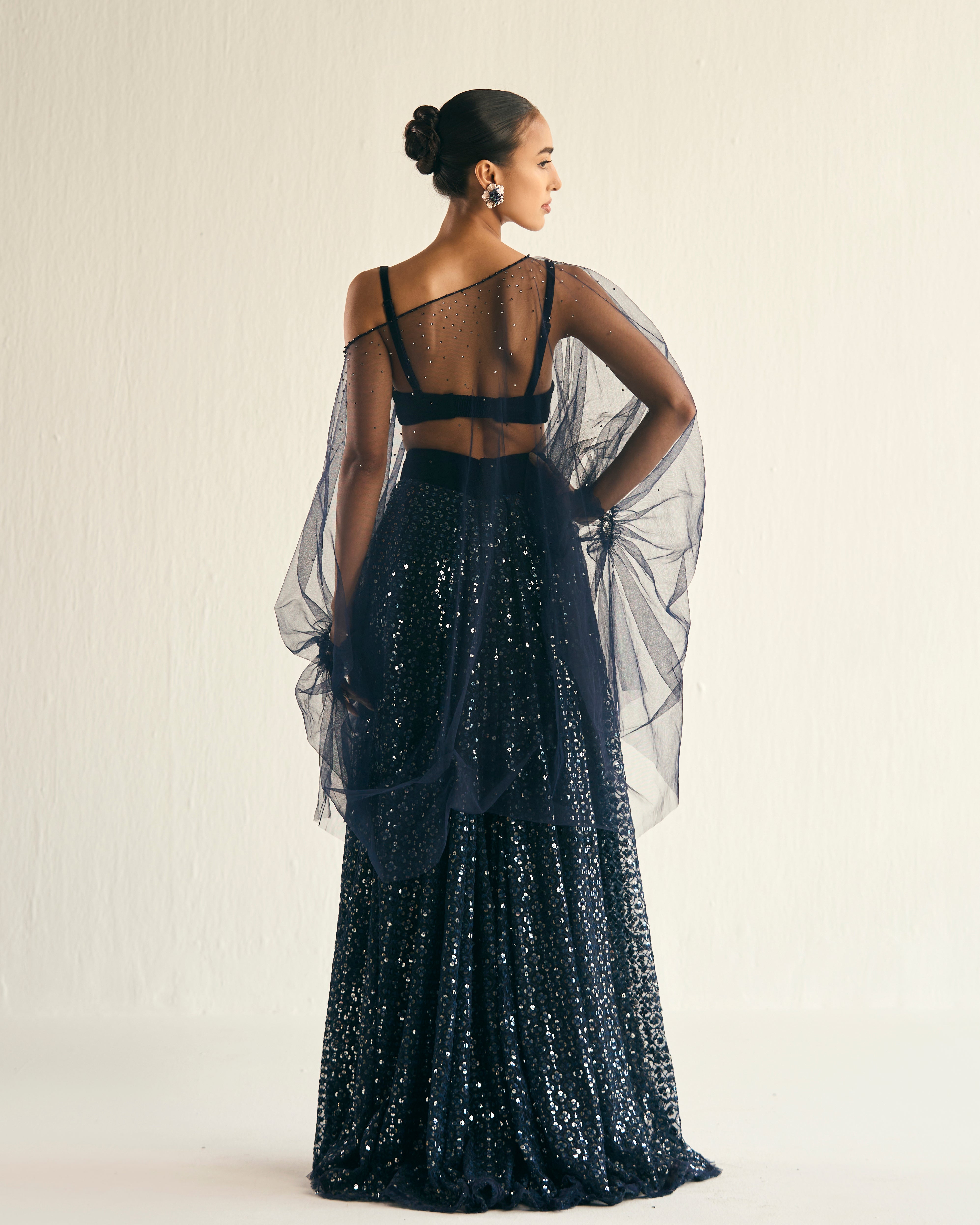 Midnight blue embroidered lehenga set