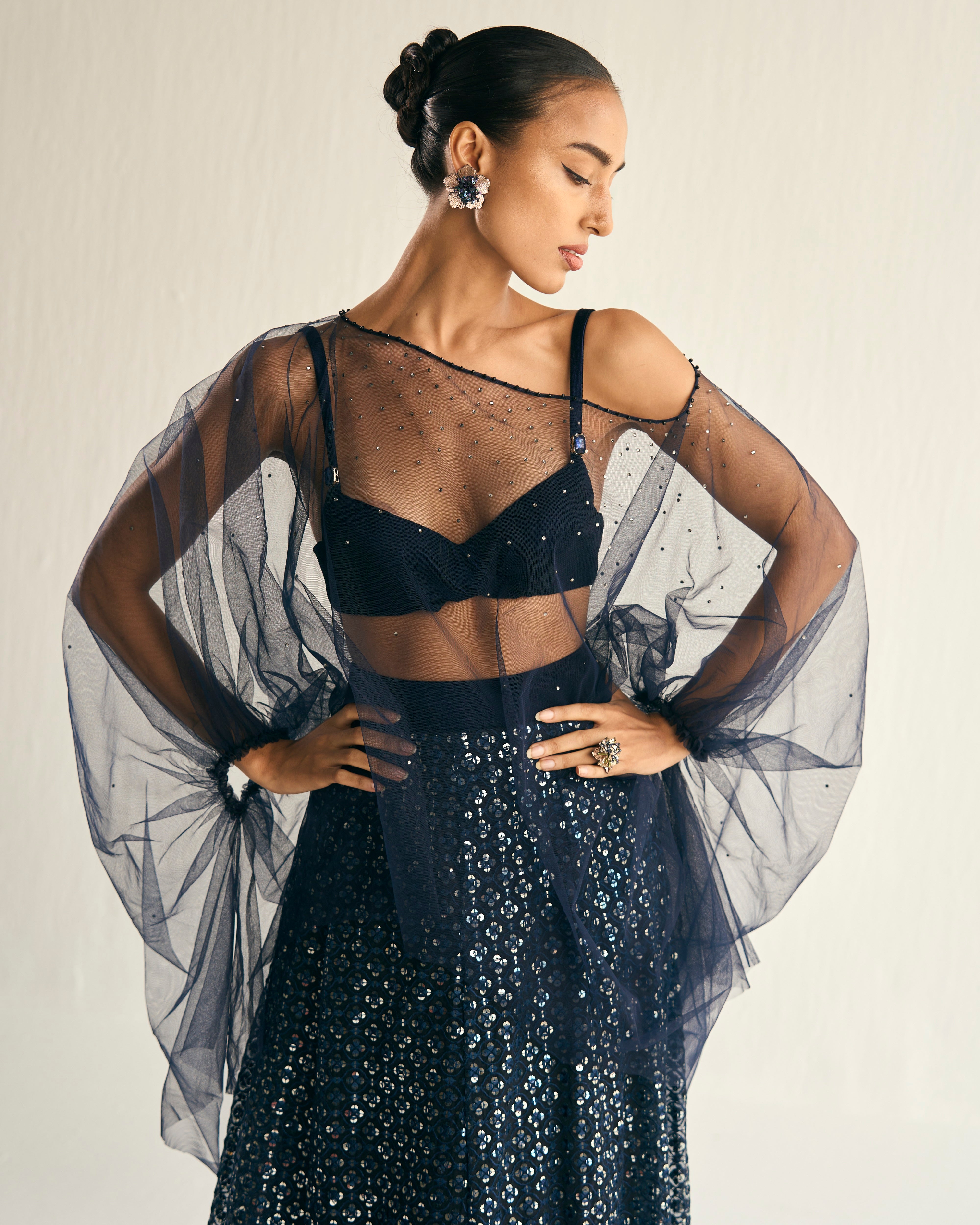 Midnight blue embroidered lehenga set
