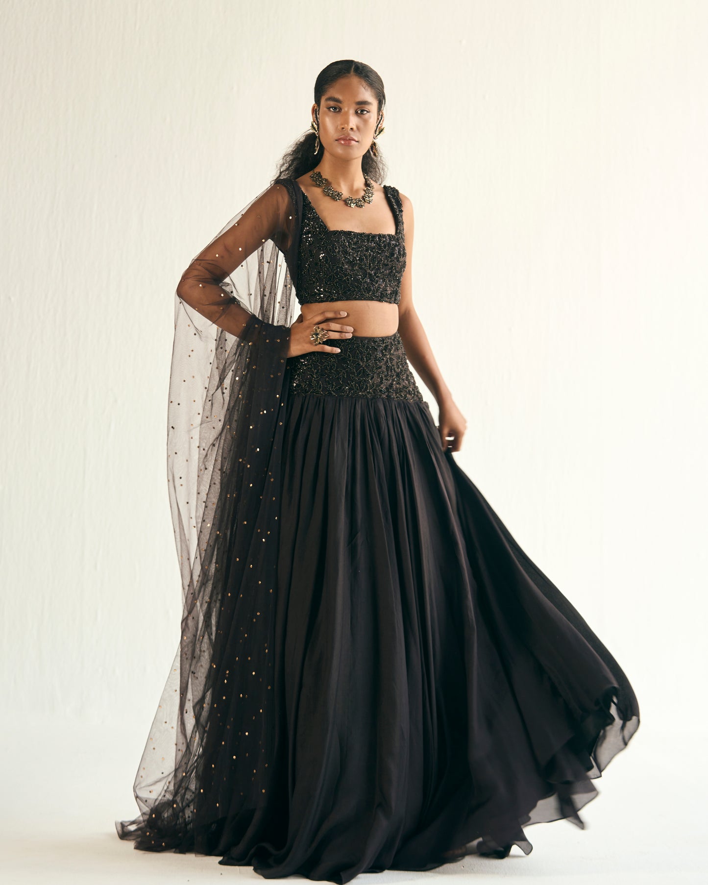 Umbra black embroidered skirt set