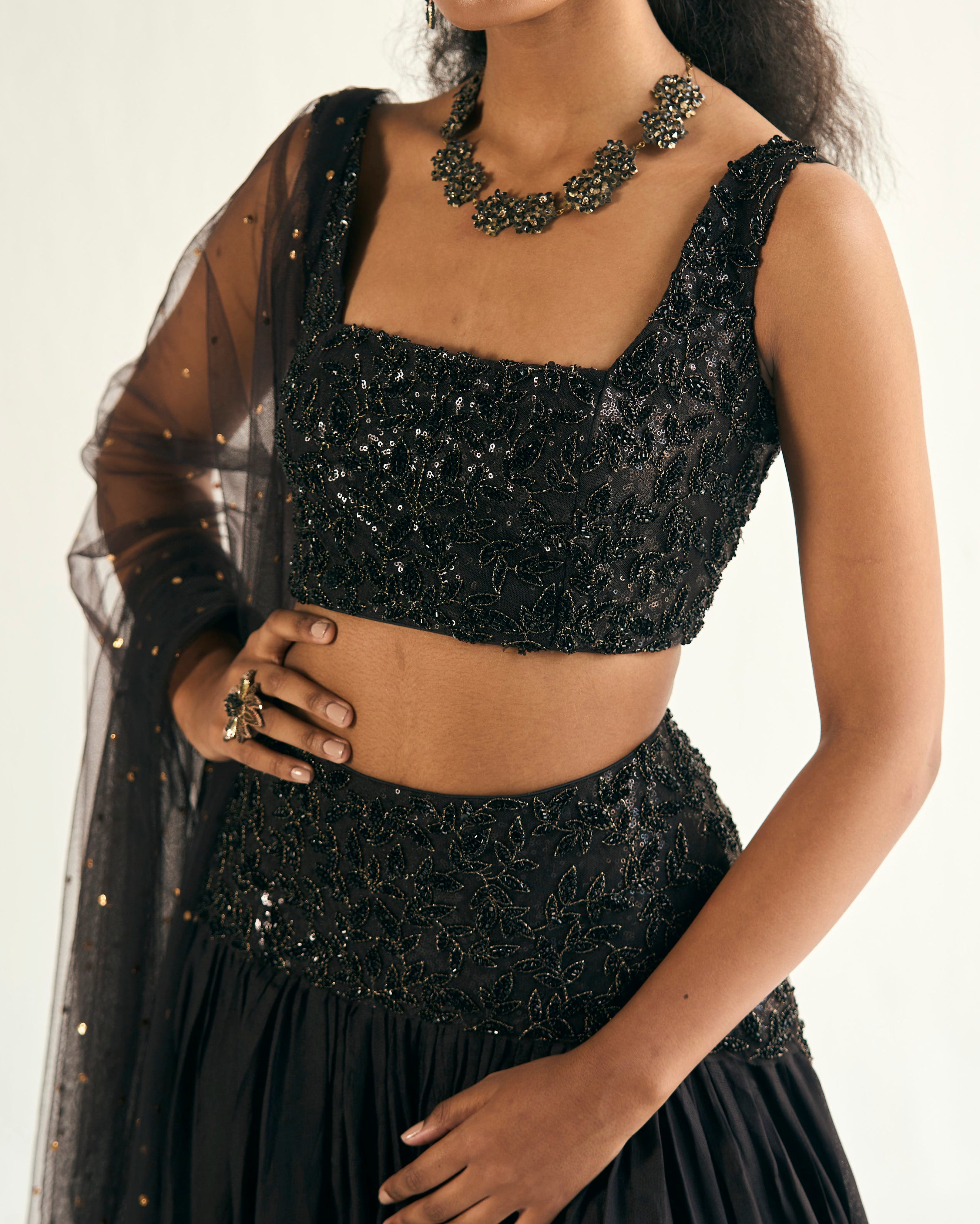 Umbra black embroidered skirt set