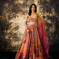 Multicolor printed blocks organza lehenga
