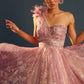 Pink one shoulder embroidered organza gown