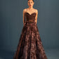 Floral print organza gown with embroidered bodice