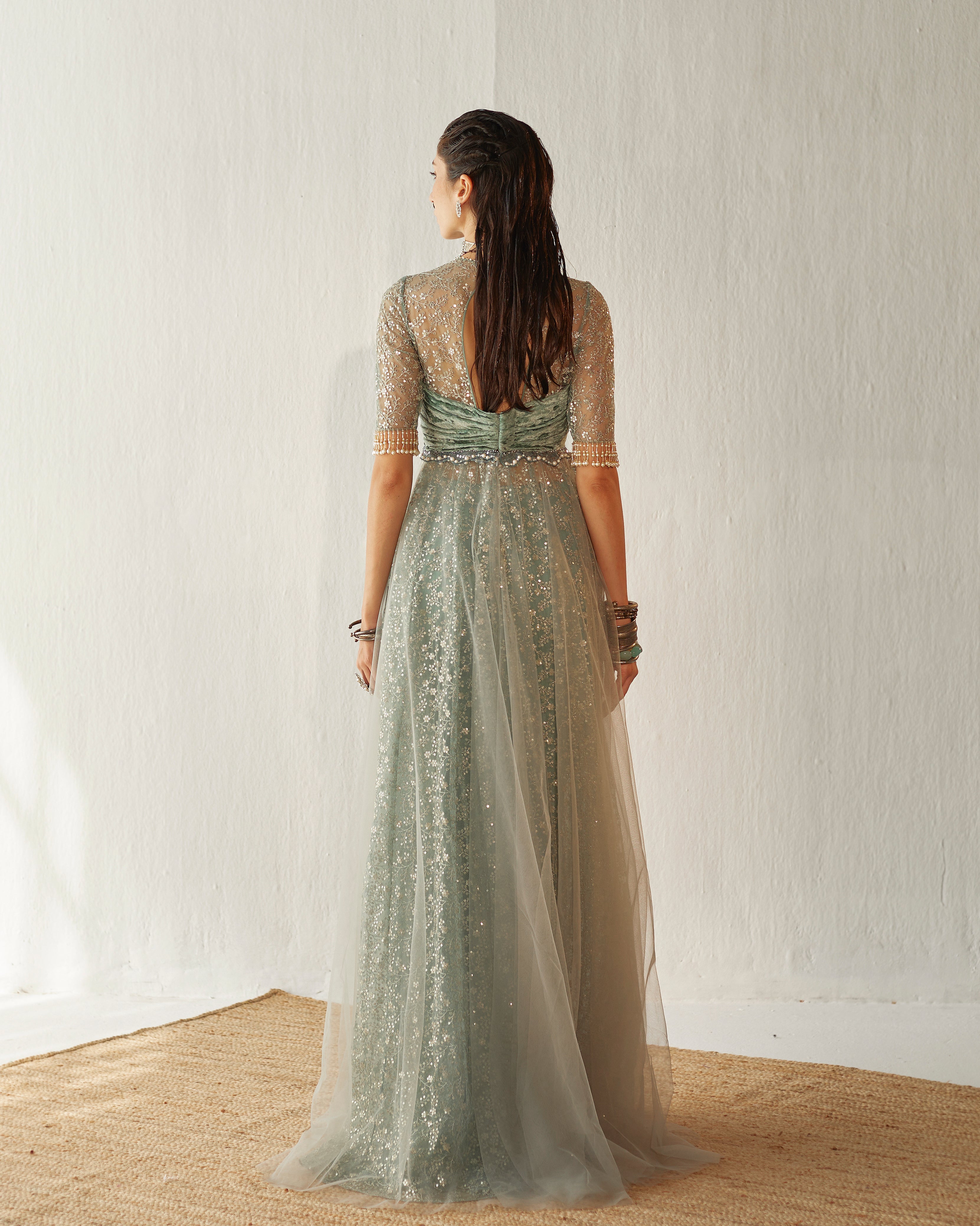 Embroidered tulle anarkali gown