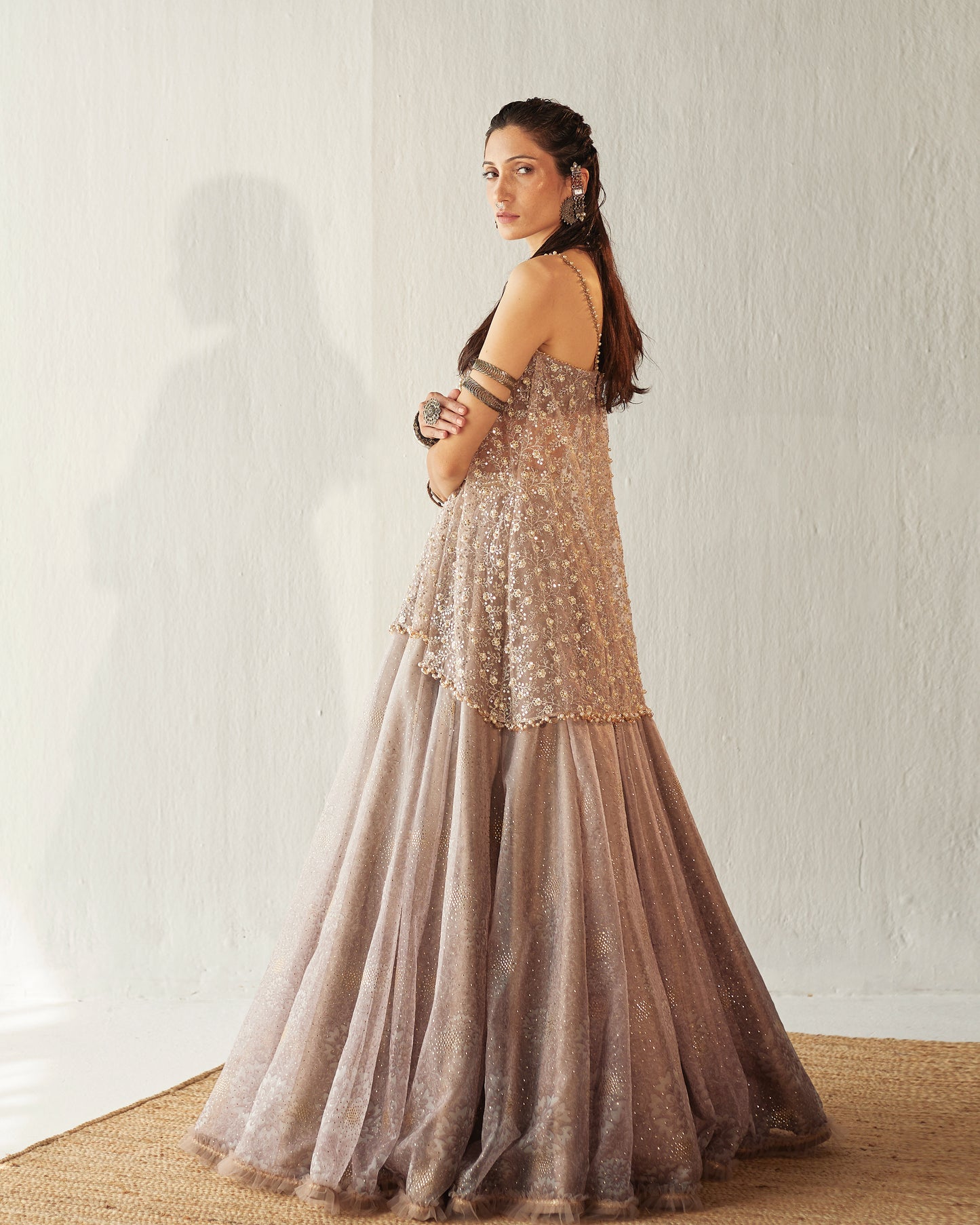 Misty grey organza lehenga