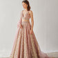 Gold and blush embroidered tulle lehenga