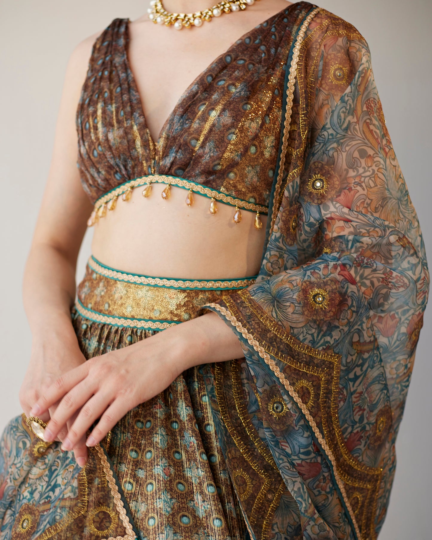 Lily print shimmer chiffon lehenga