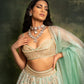Jade and gold embroidered tulle lehenga