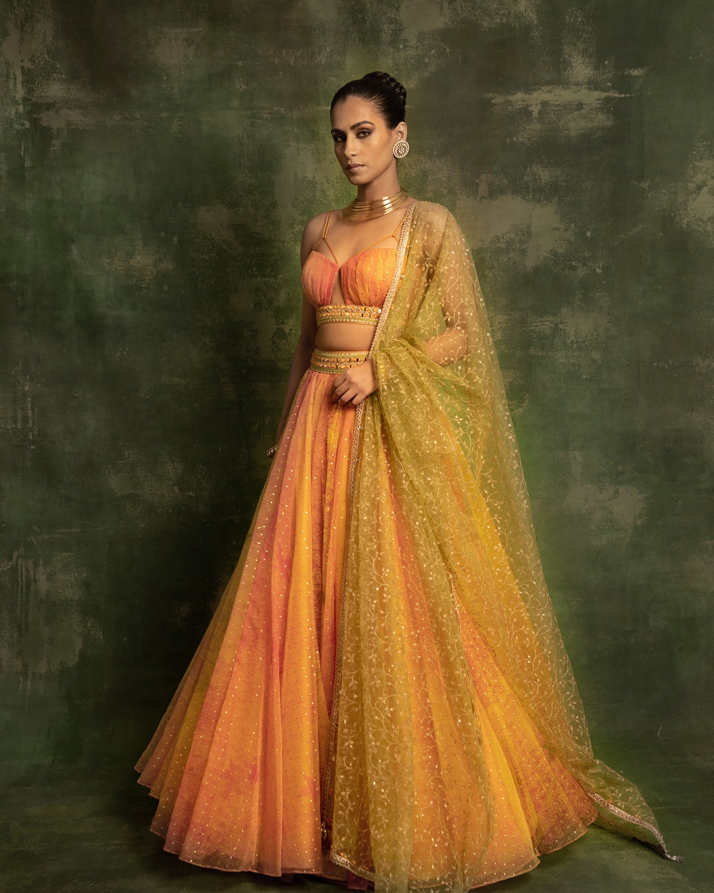 Shades of yellow organza lehenga