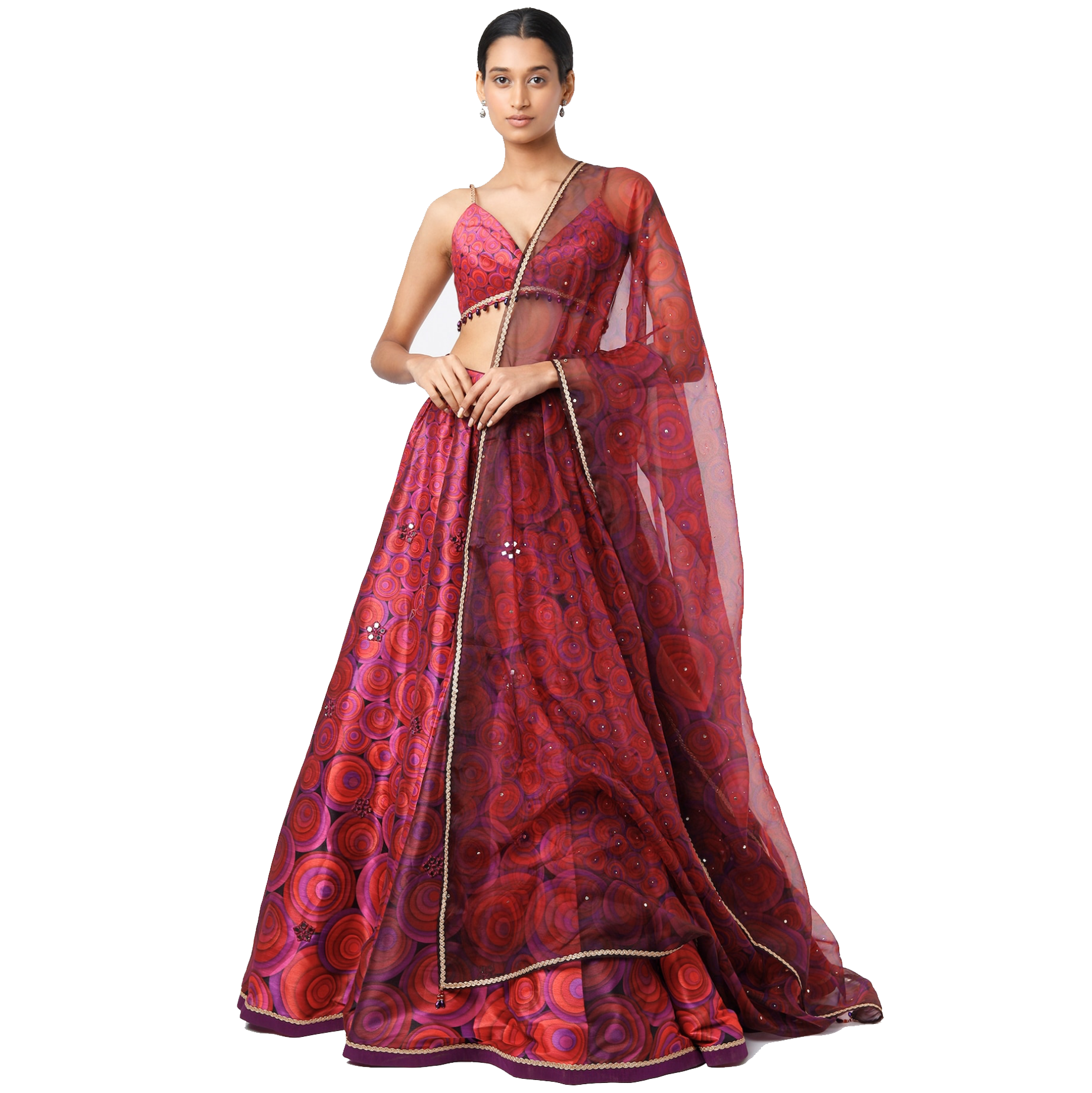 Orbit print lehenga with mirror embroidery