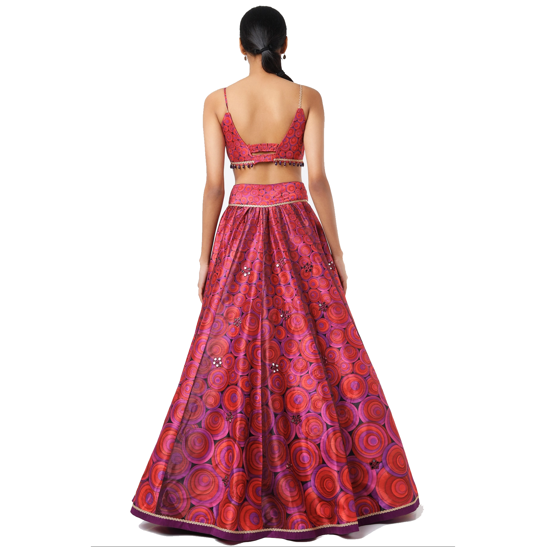 Orbit print lehenga with mirror embroidery