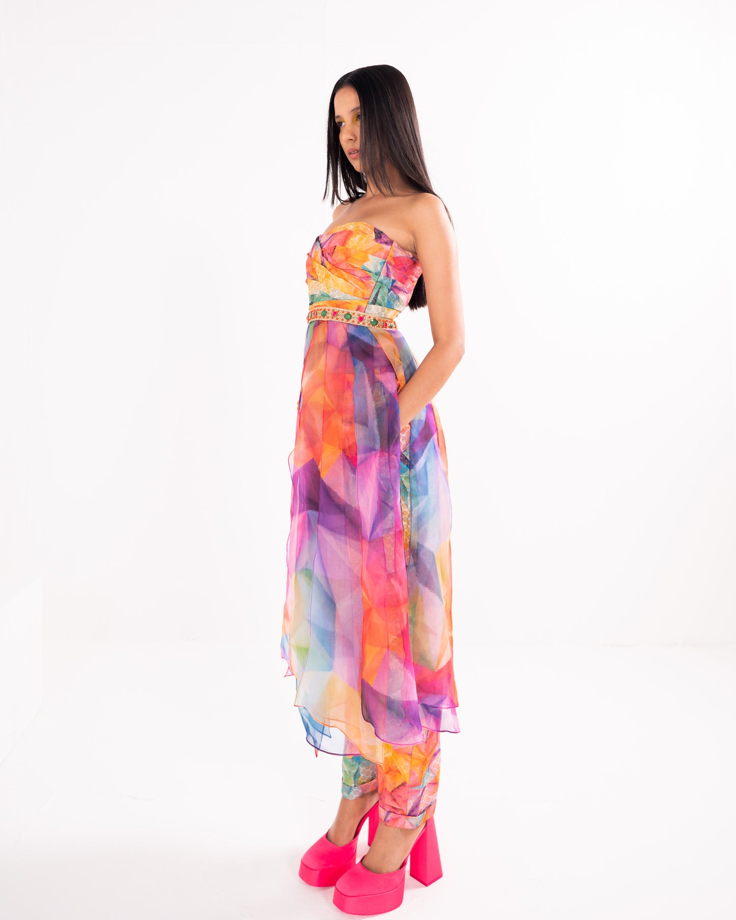 Multicolor kaleidoscope print trouser set