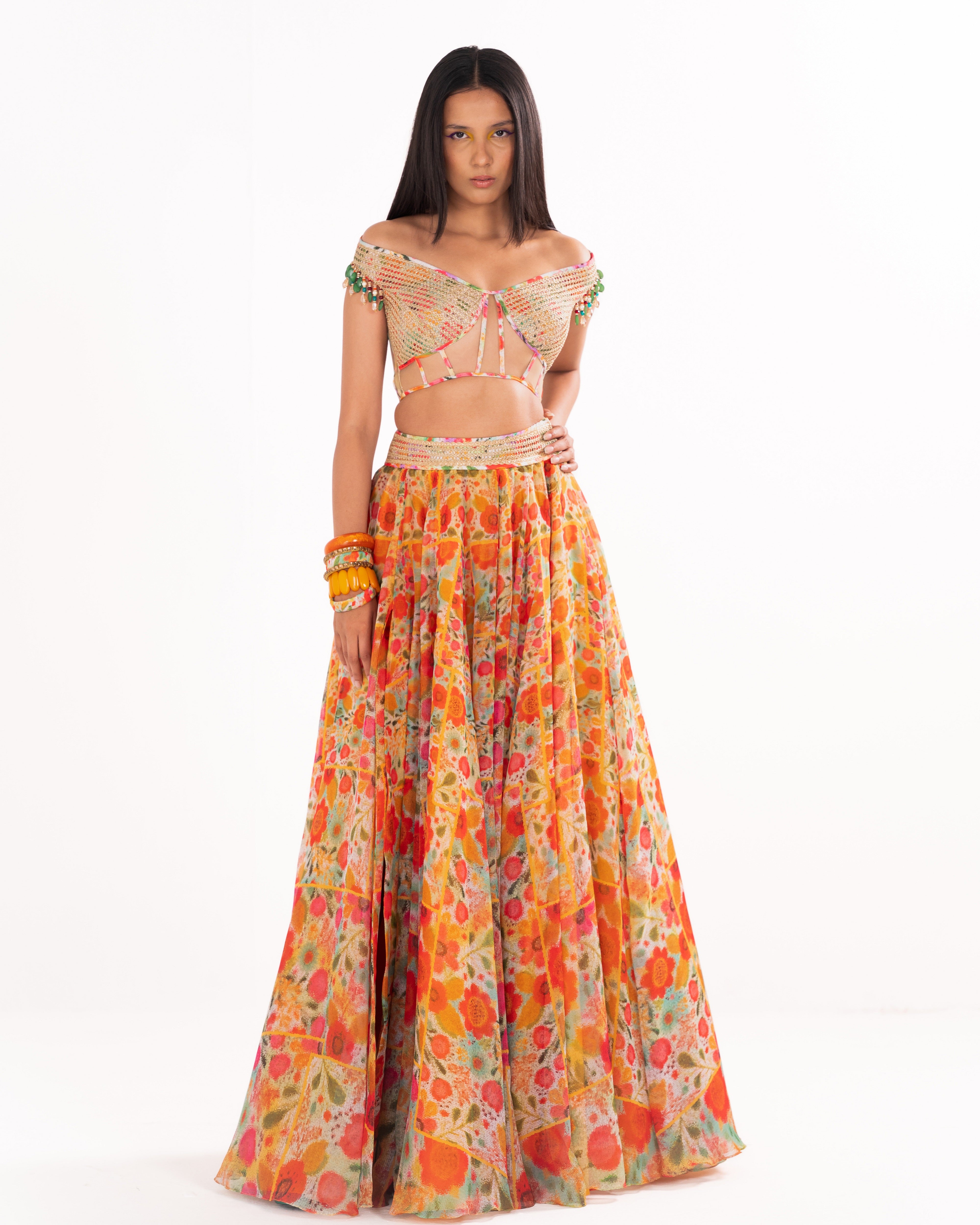 Floral impressions print skirt set