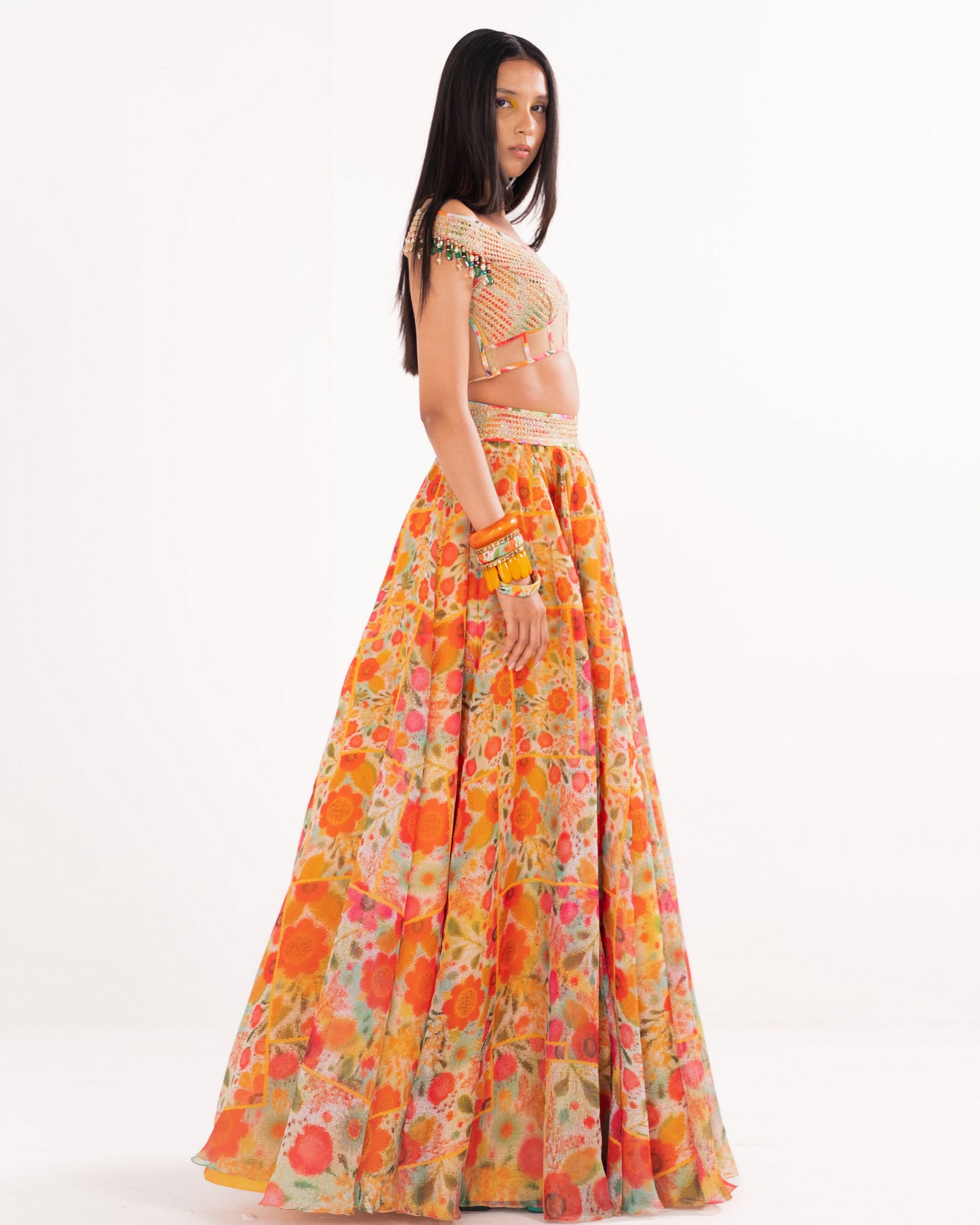 Floral impressions print skirt set