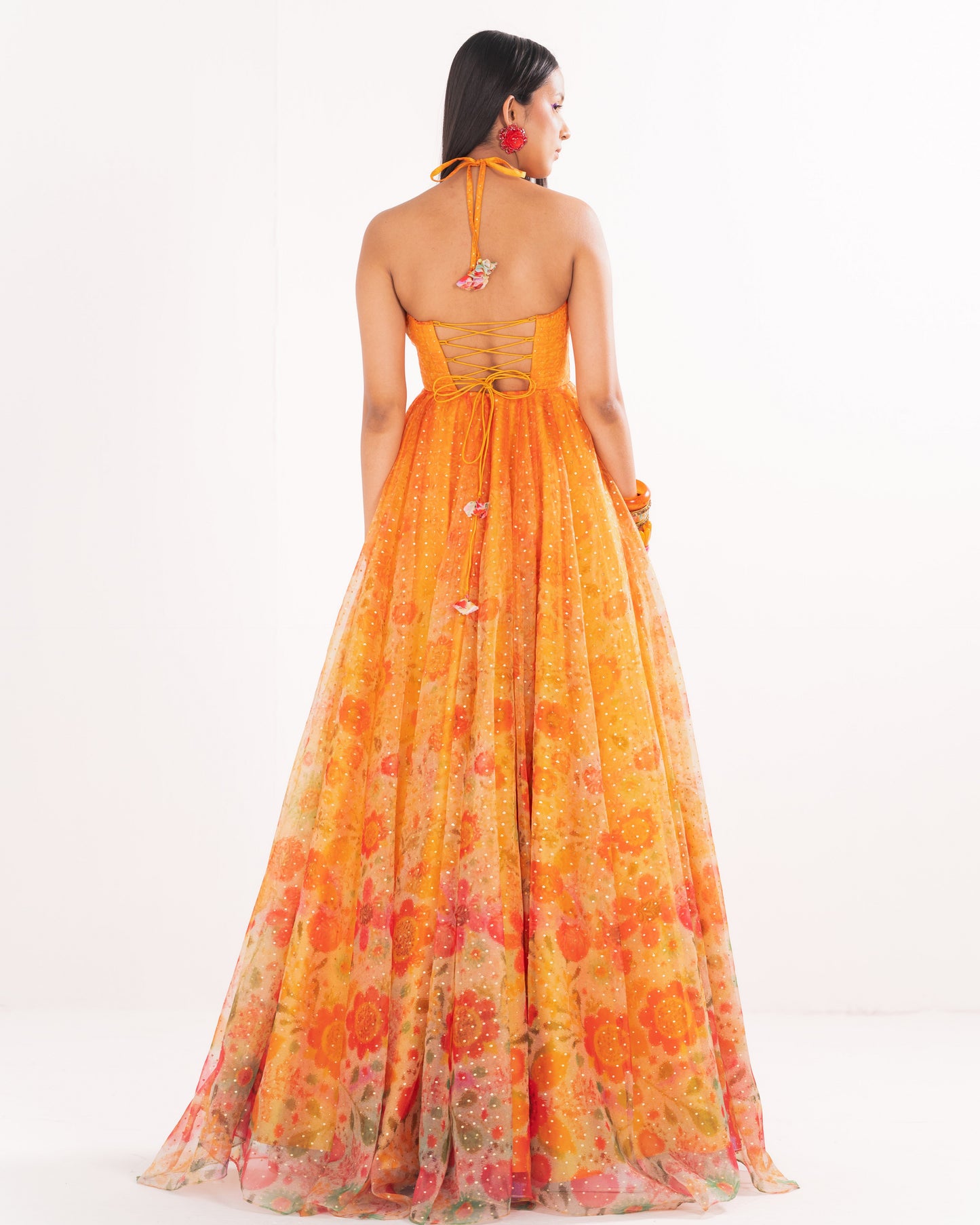 Floral impressions gown with embroidered bodice