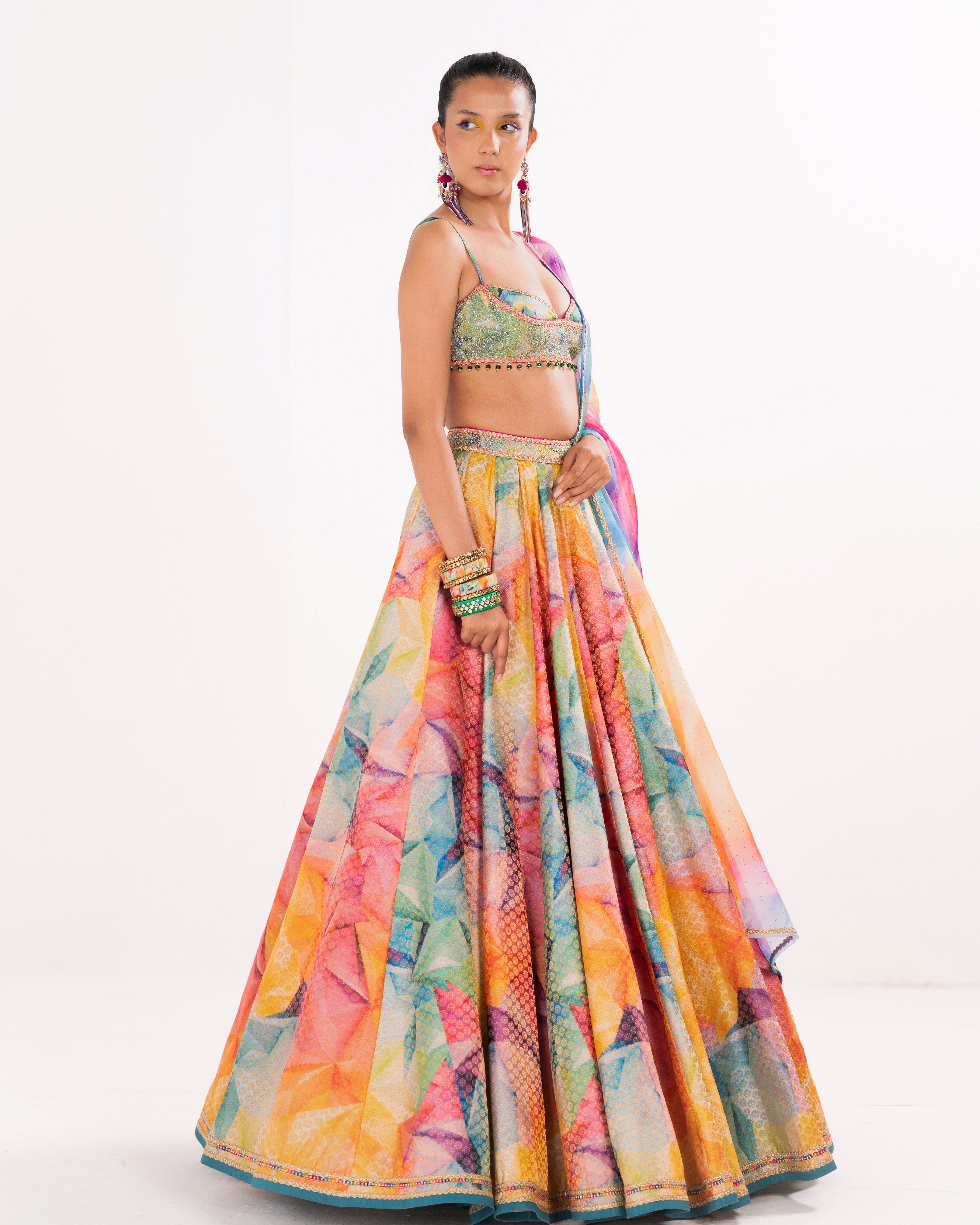 Brocade kaleidoscope print lehenga