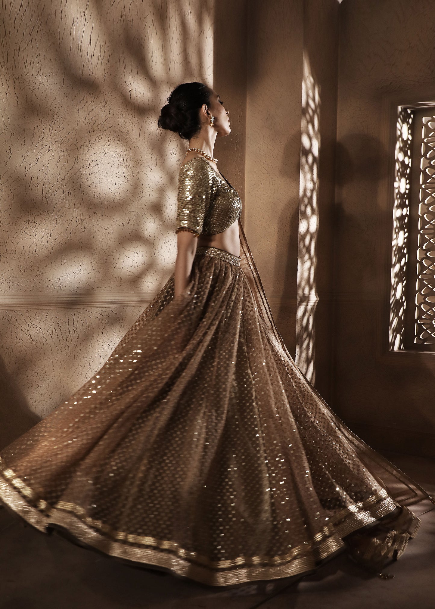 Tulle sequin lehenga with sequin blouse and organza dupatta